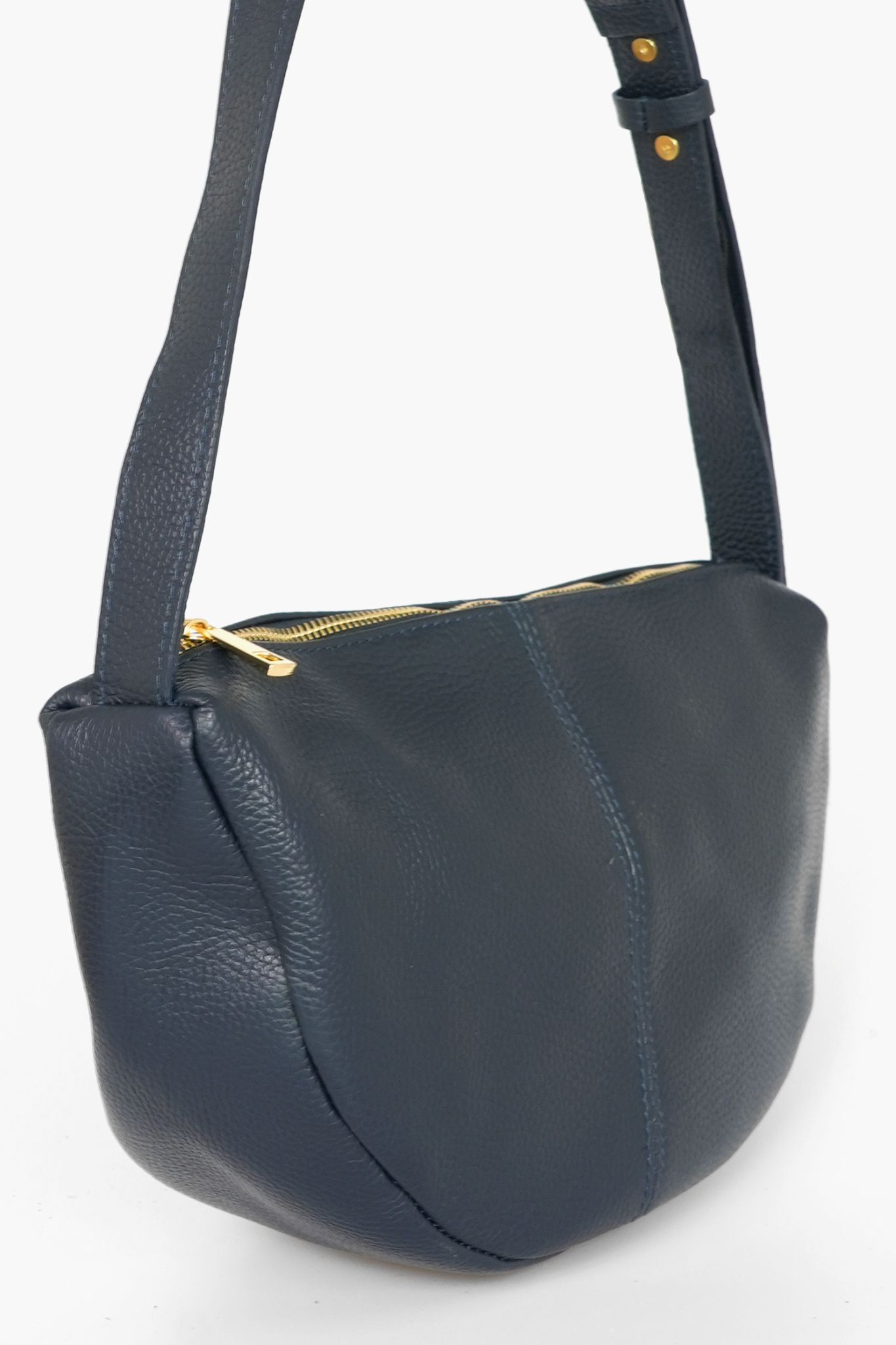 Navy Blue Italian LeatherHalf Moon Crossbody Bag, Image 2 of 3