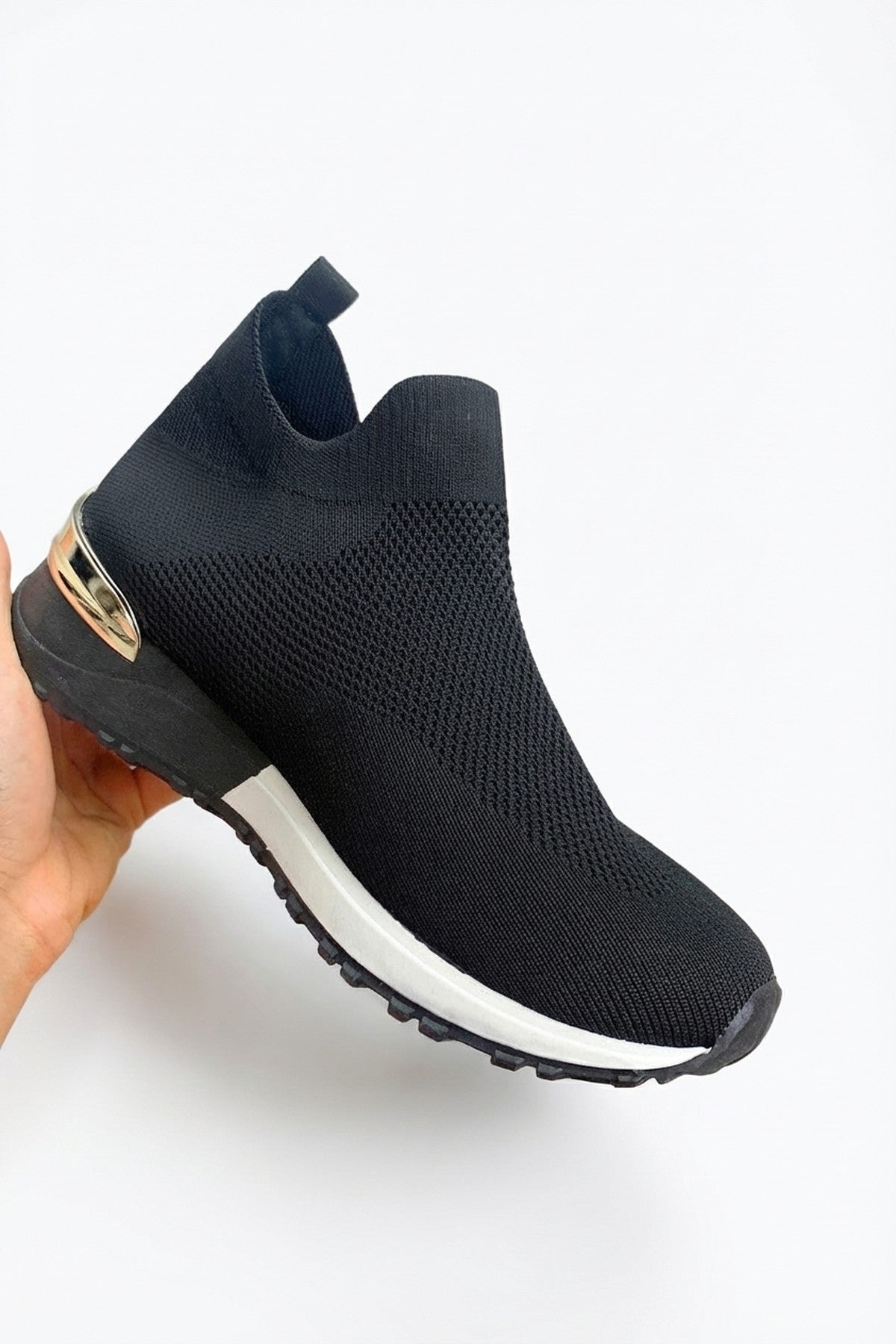 Black iKrush Black Jessi Slip On Sock Wedge Trainers, Image 3 of 8