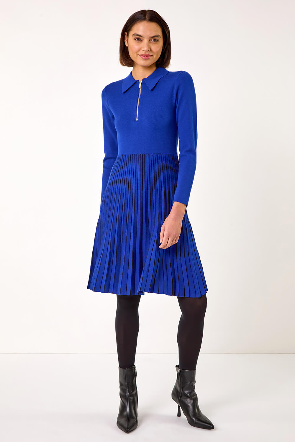 Royal Blue Zip Detail Knitted Dress, Image 3 of 5