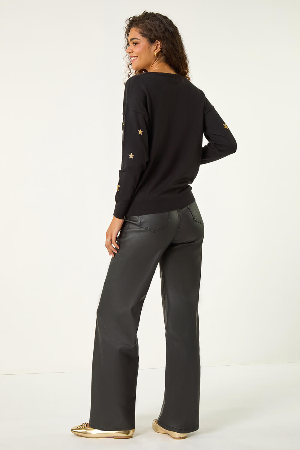 Black Star Glitter Print Knit Jumper, Image 5 of 7