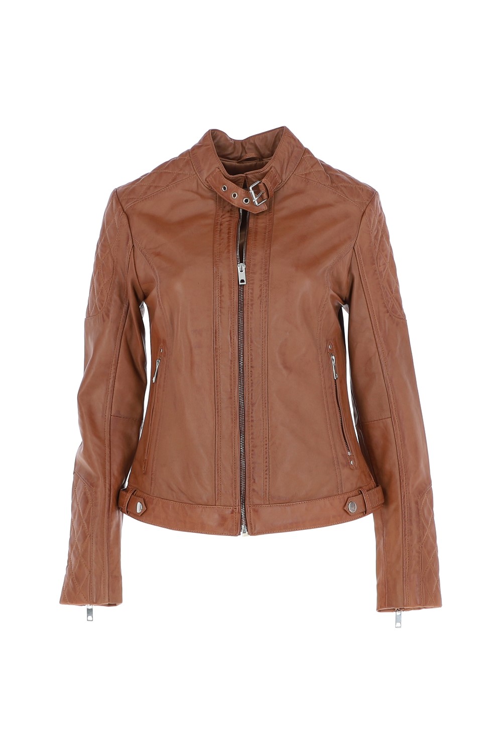 Tan 'Kore' Real Leather Biker Jacket, Image 2 of 5