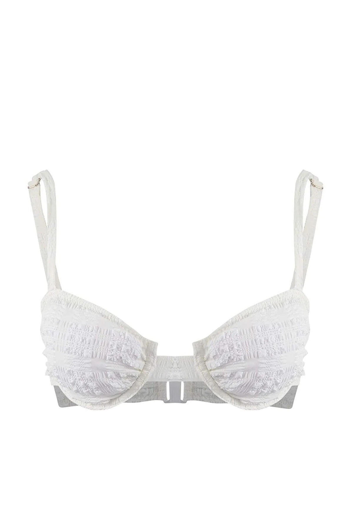 White WOVCOR White Textured Padded Balconette Bikini Top with Underwire Support, Image 1 of 2