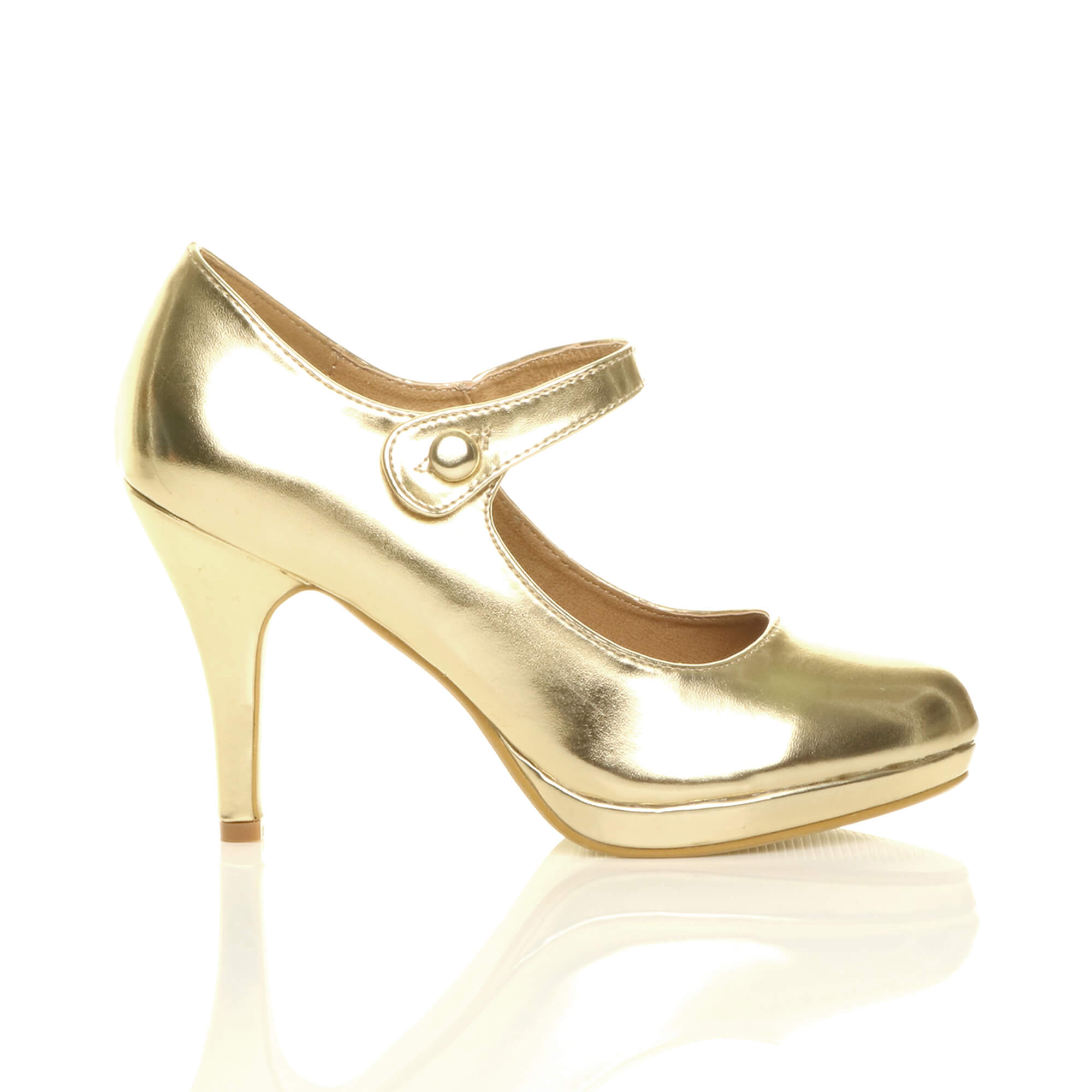 Gold AJVANI Gold High Heel Mary Jane Court Shoes, Image 2 of 6