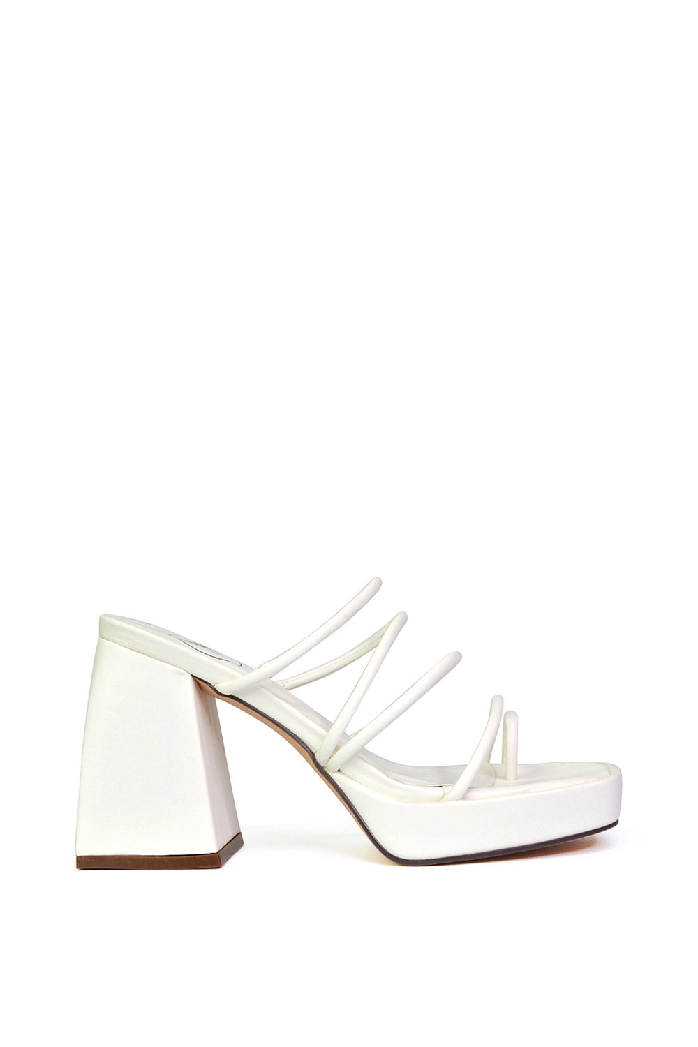 Pink 'Colt' Strappy Square Toe High Block Heel Platform Mule Sandals