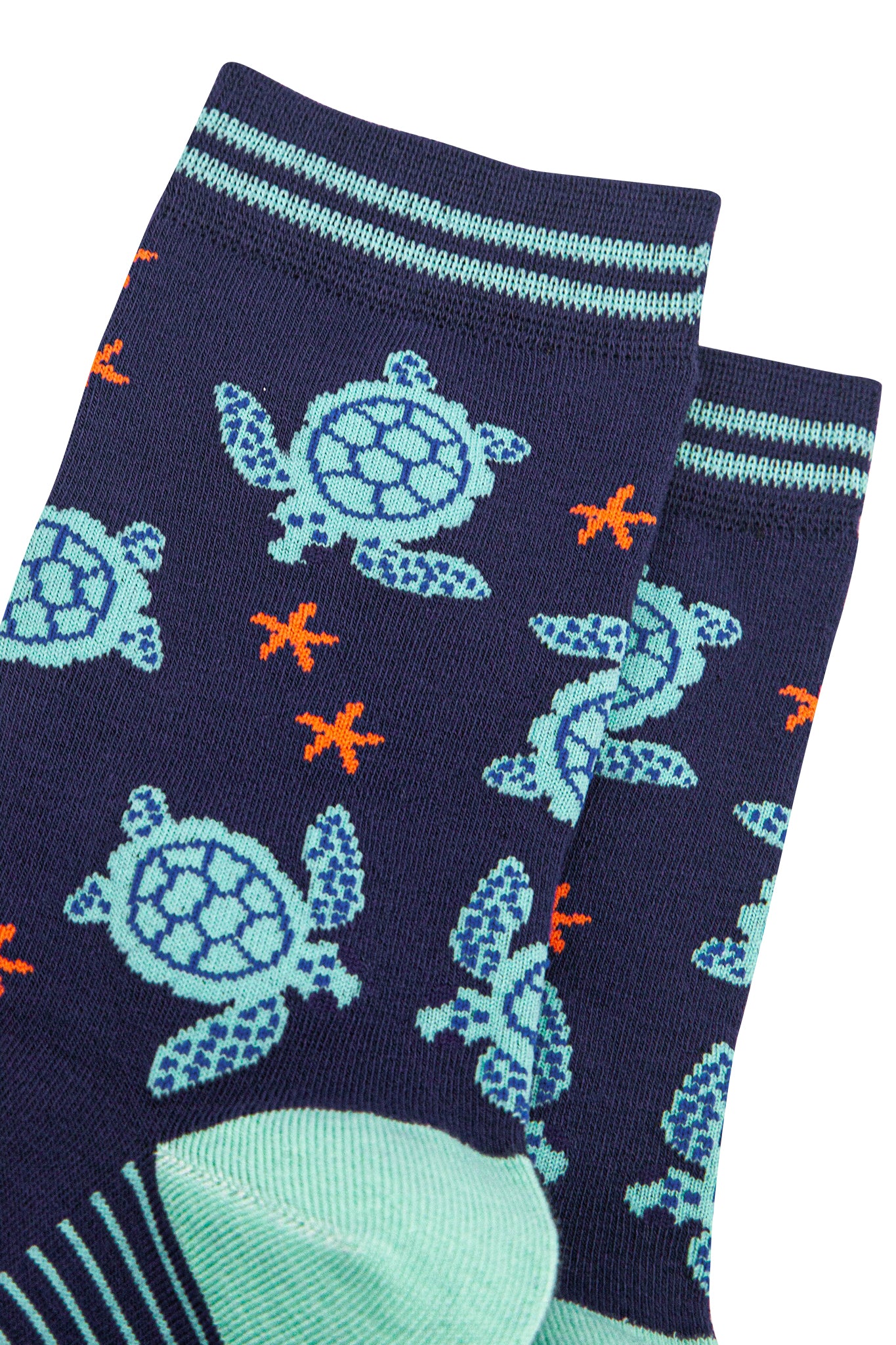 Navy Sea Turtles Starfish Bamboo Socks, Image 2 of 4