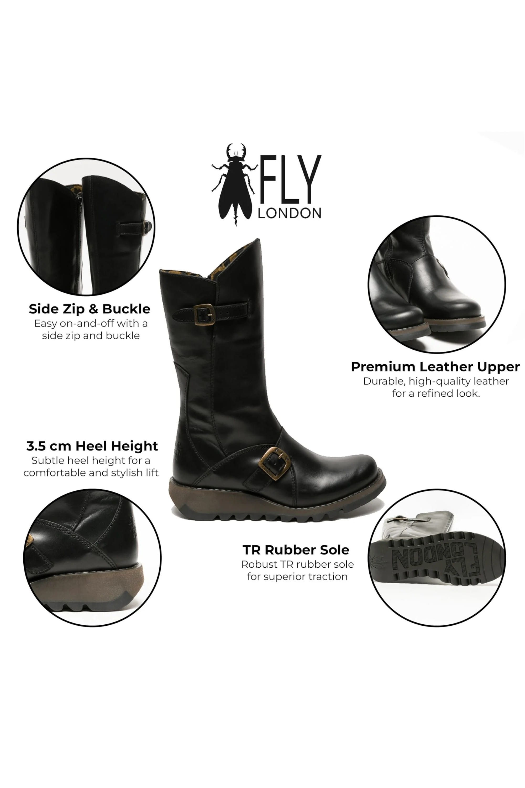 Black Womens Mid-Calf Platform Boots-MES2913, Image 3 of 6