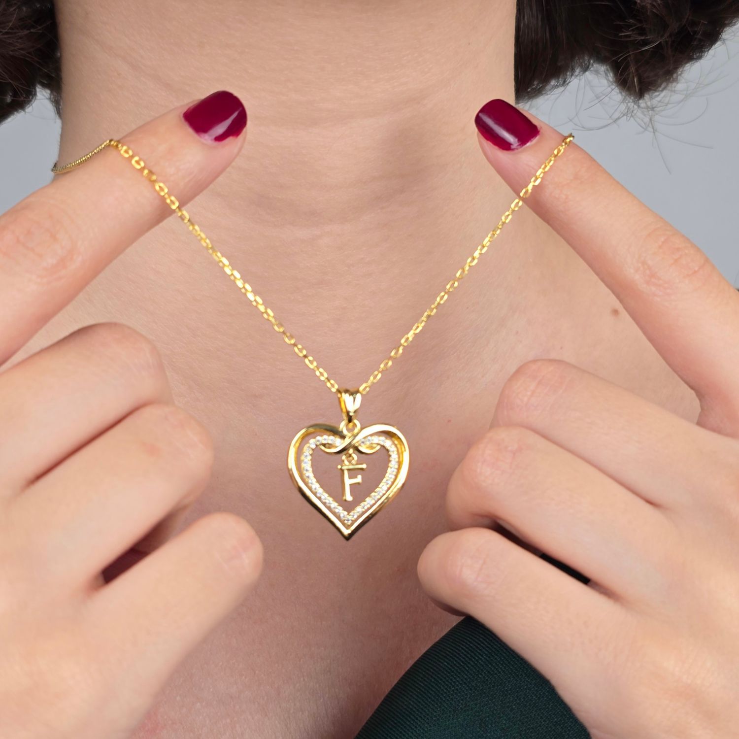 Gold Statement Love Heart Initial Necklace Gold Plated Necklace, Image 2 of 6