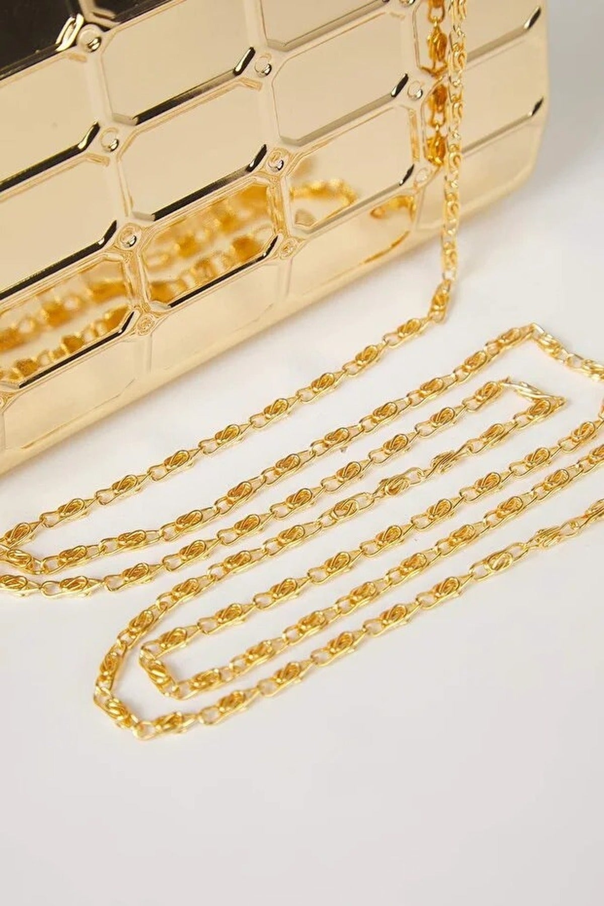 Gold Geometric Metal Chain Strap Clutch Bag, Image 4 of 4