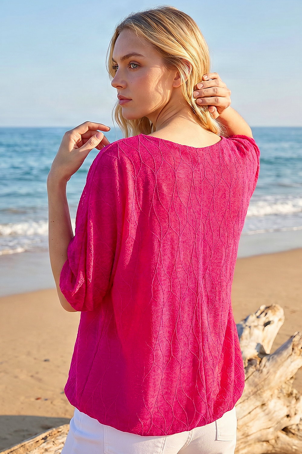 CERISE Mesh Bubble Hem Stretch Top, Image 4 of 4