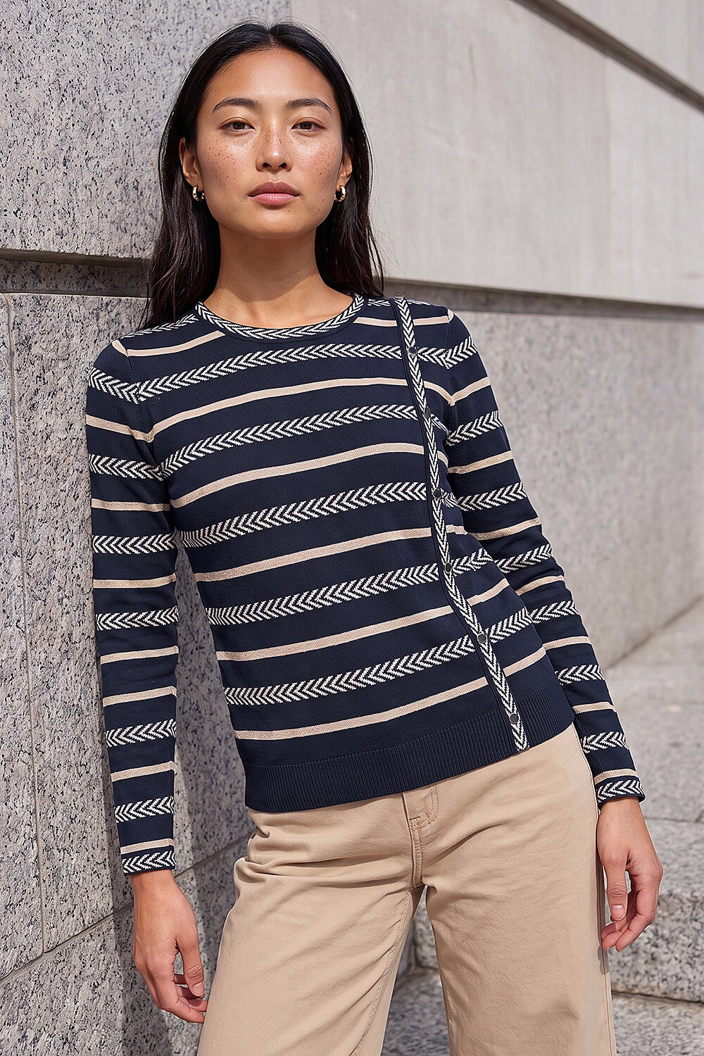 Navy Petite Stripe Knit Jumper, Image 1 of 4