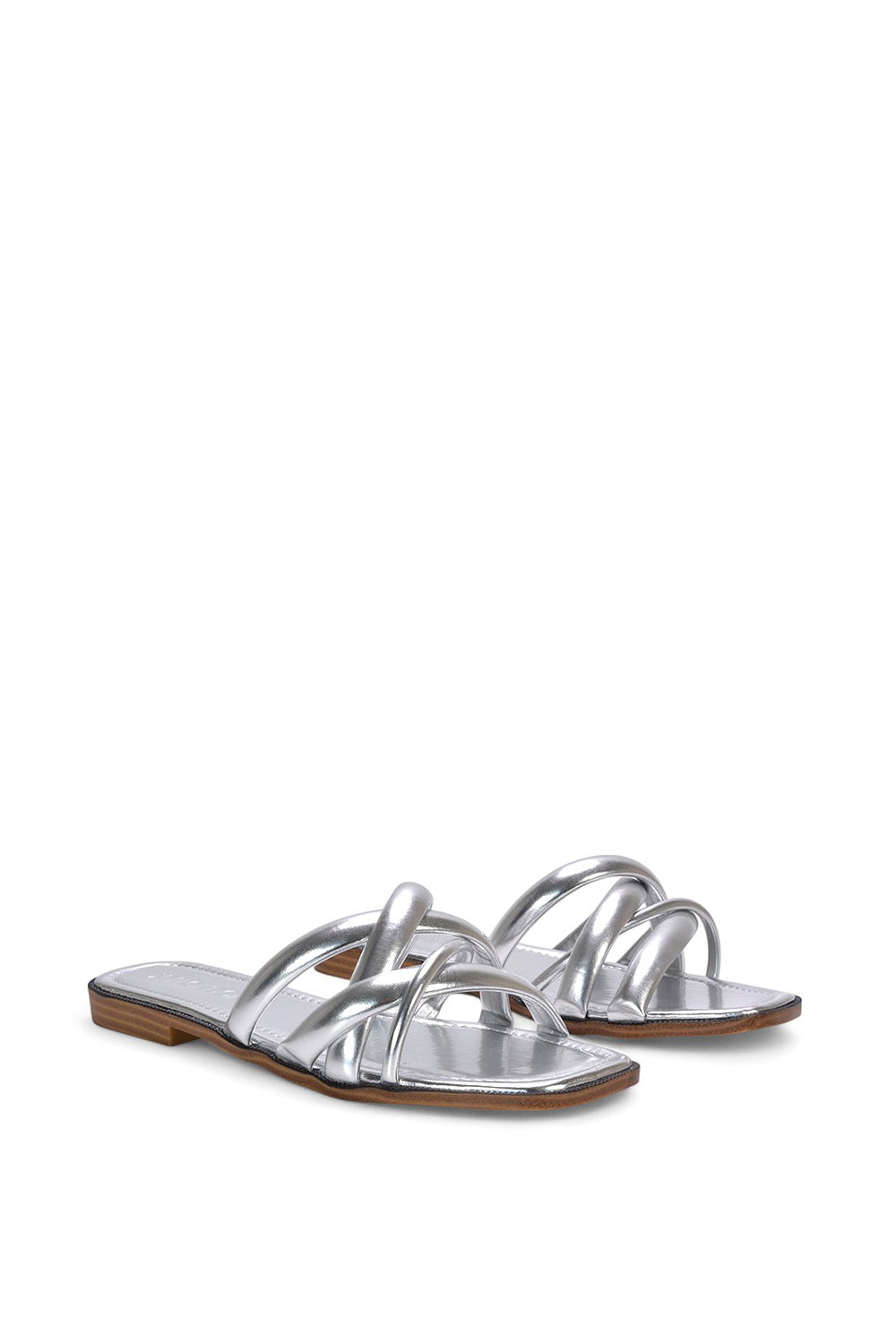 Silver XY LONDON Silver 'Fiona' Strappy Flat Open Toe  Sandal Mule Sliders, Image 3 of 5