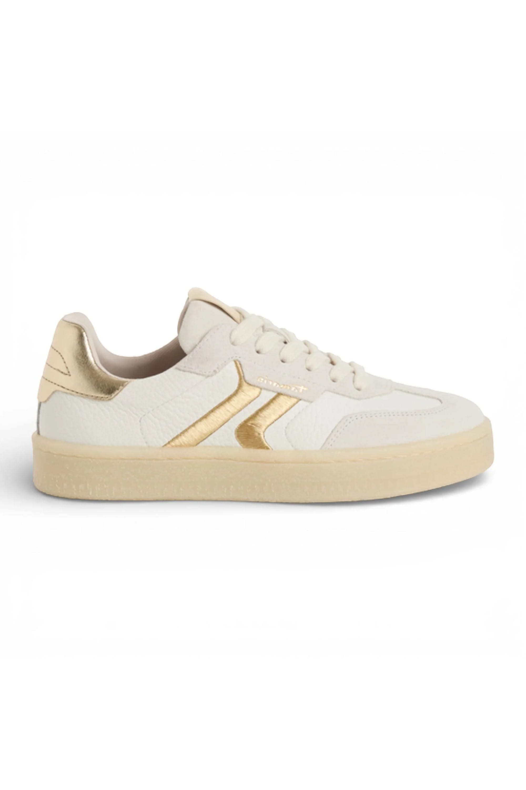 White Tamaris Womens White Gold Stripe Sneaker