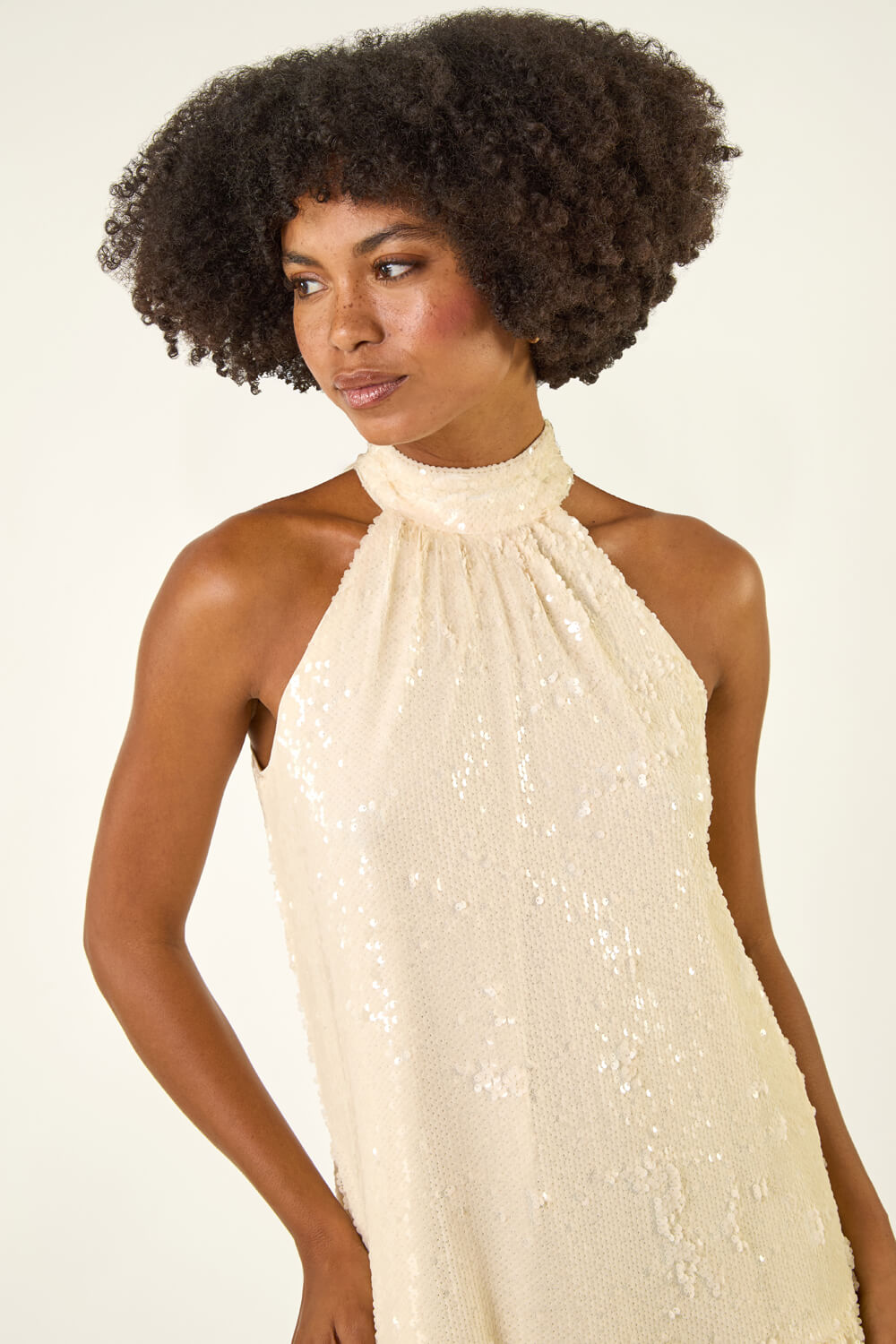 Cream  Sequin Bow Back Dress, Image 6 of 6