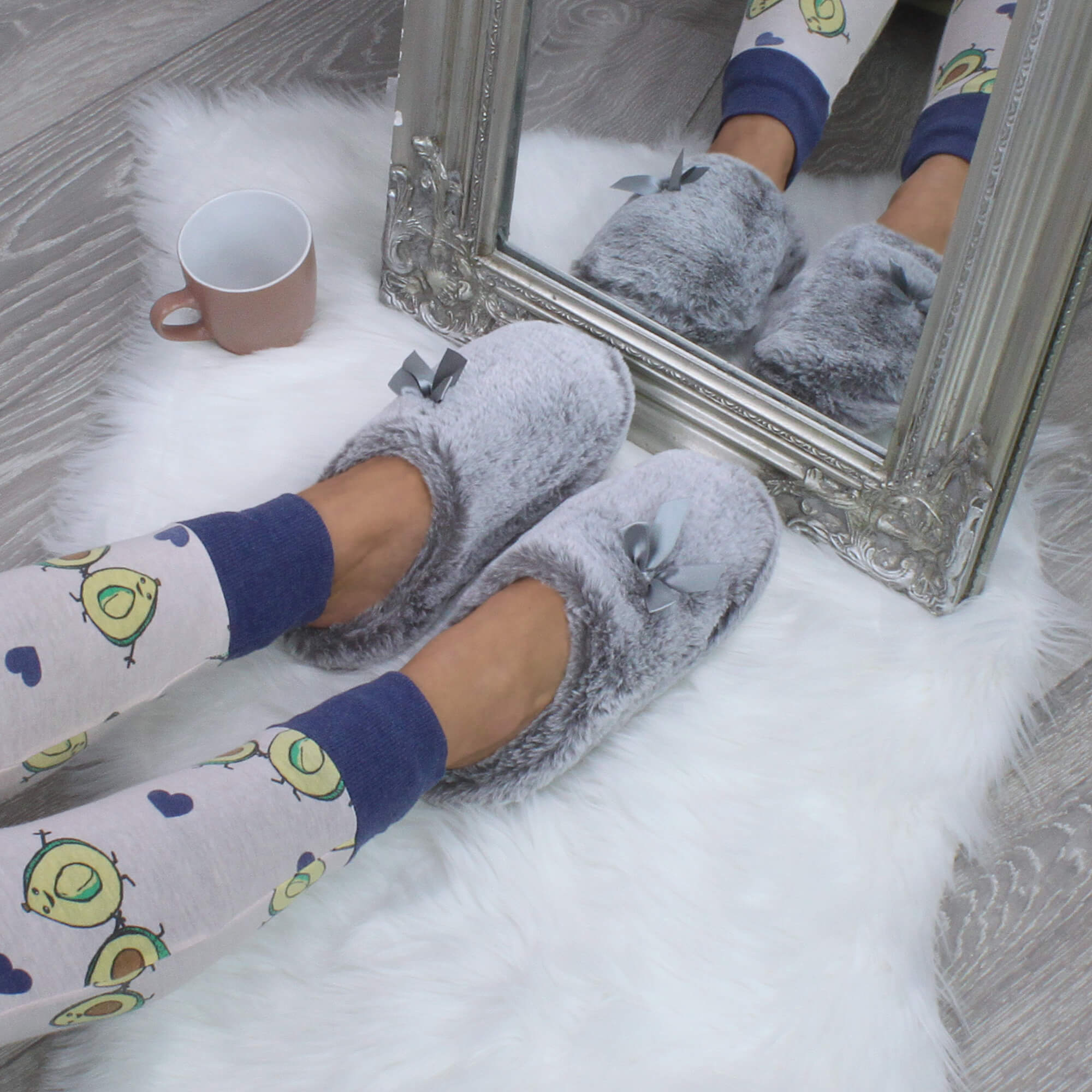 Grey AJVANI Grey Fluffy Mule Slippers, Image 5 of 6
