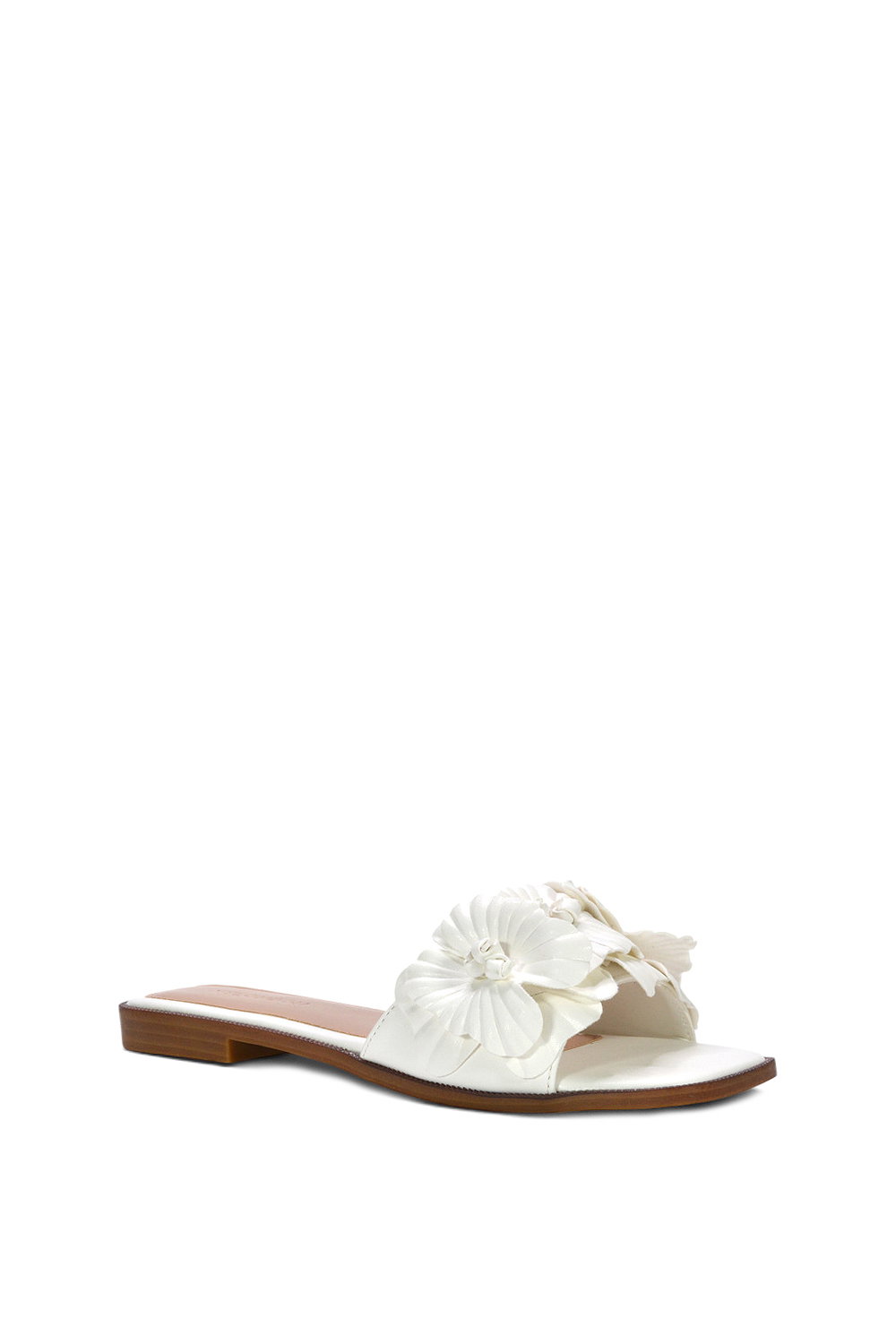 White XY LONDON White Flat Slip On Slider Sandals With Floral Detail, Image 2 of 6