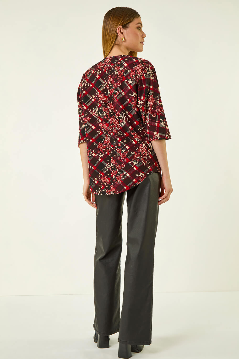 Wine Textured Floral Print Stretch Top, Image 4 of 5