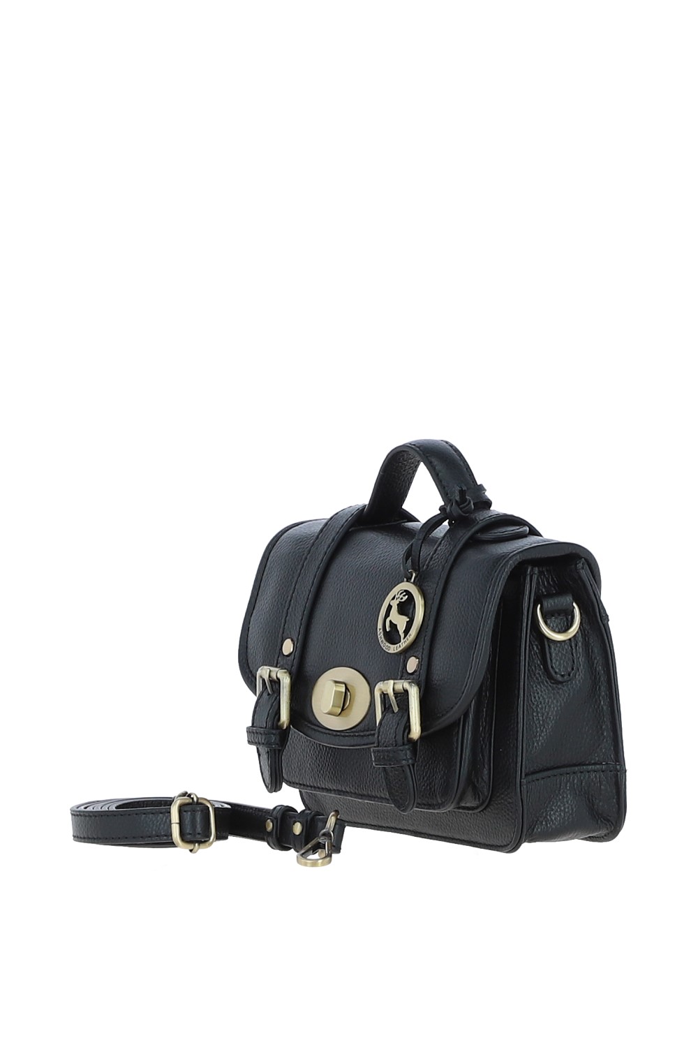 Black Stylish Real Leather Medium Satchel Bag, Image 2 of 4