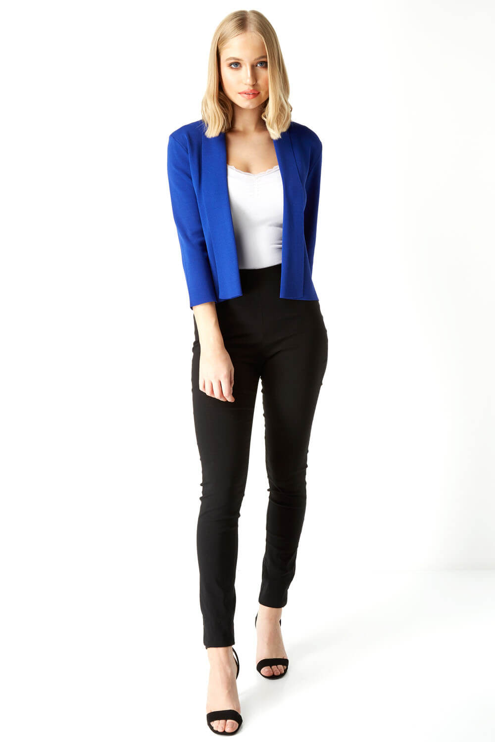 Royal Blue Cropped Knitted Shrug, Image 3 of 8