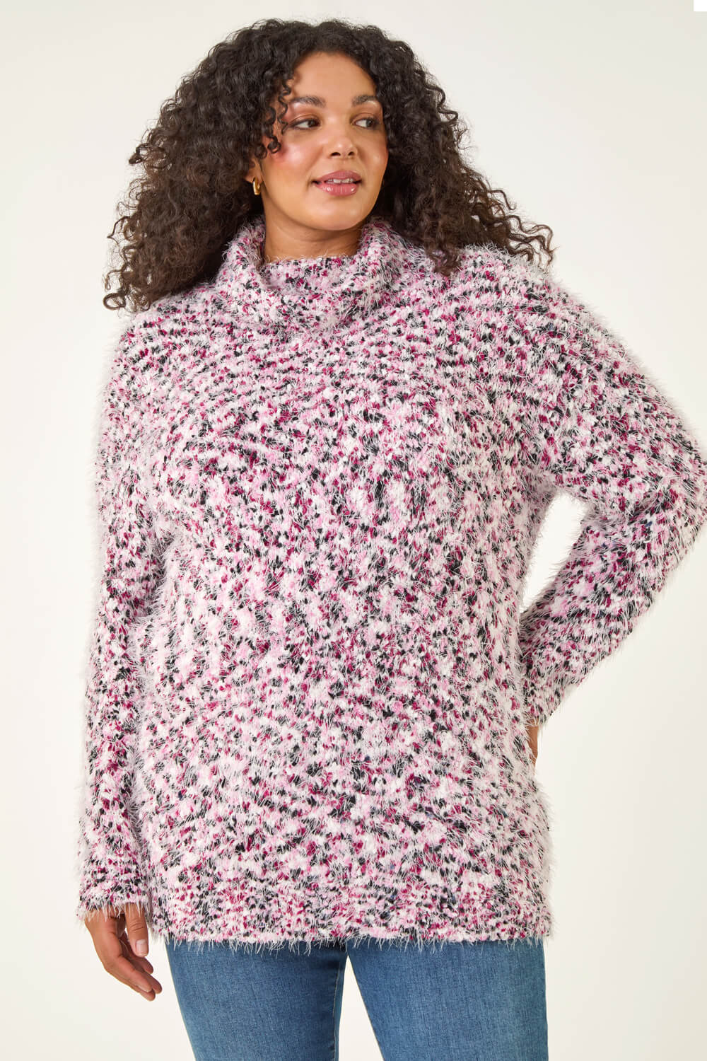 Purple Curve Fluffy Roll Neck Knit Jumper, Image 5 of 5