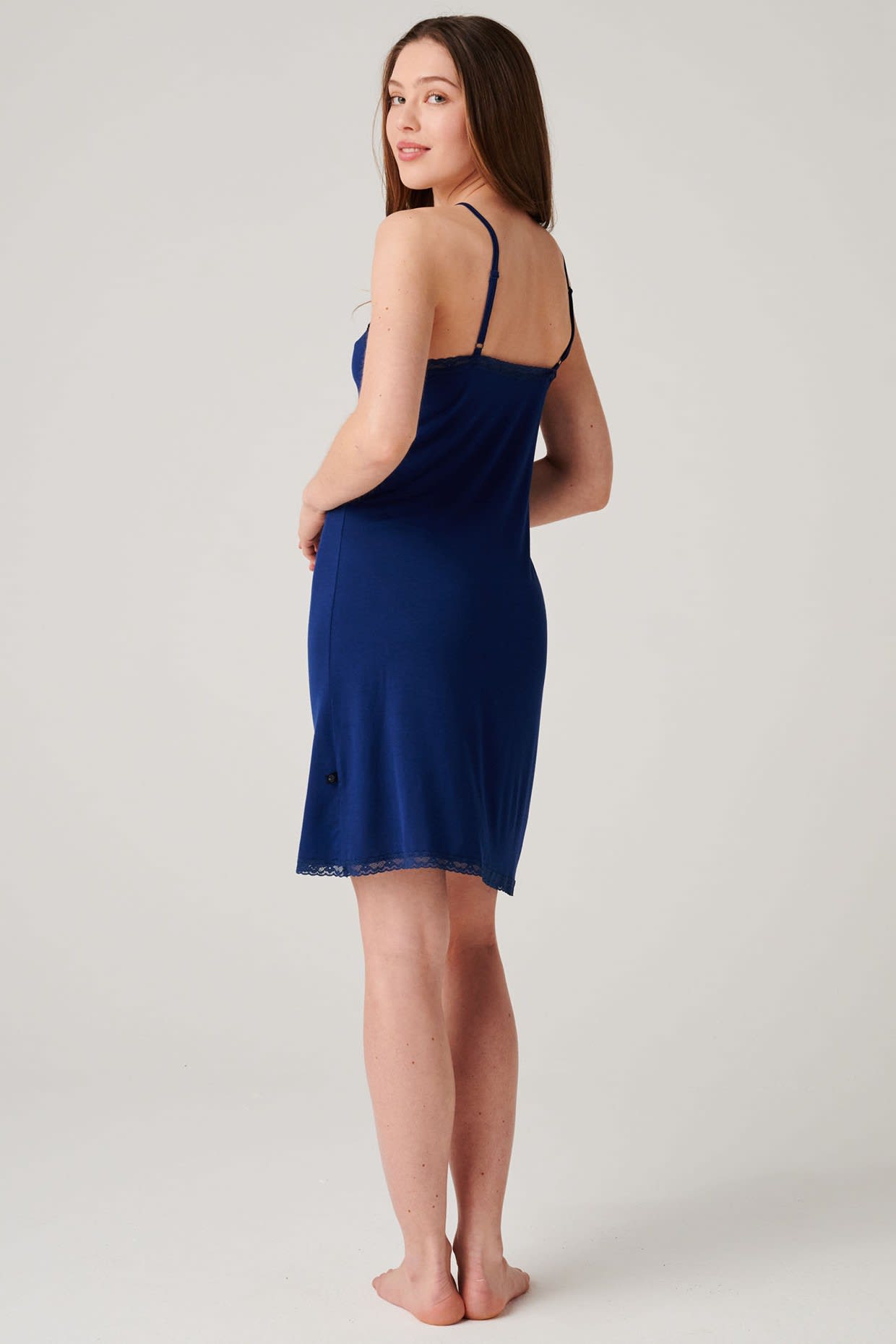 Navy British Boxers Navy "Navy Peony" Bamboo Lace Strappy Nightdress, Image 3 of 4