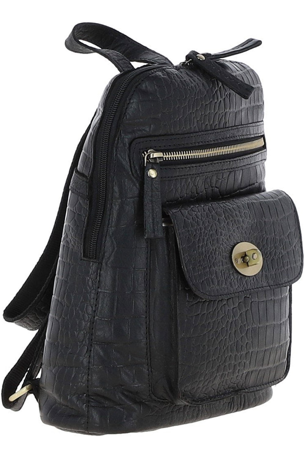 Black 'Bonfanti' Croc Print Real Leather Mini Backpack, Image 2 of 3