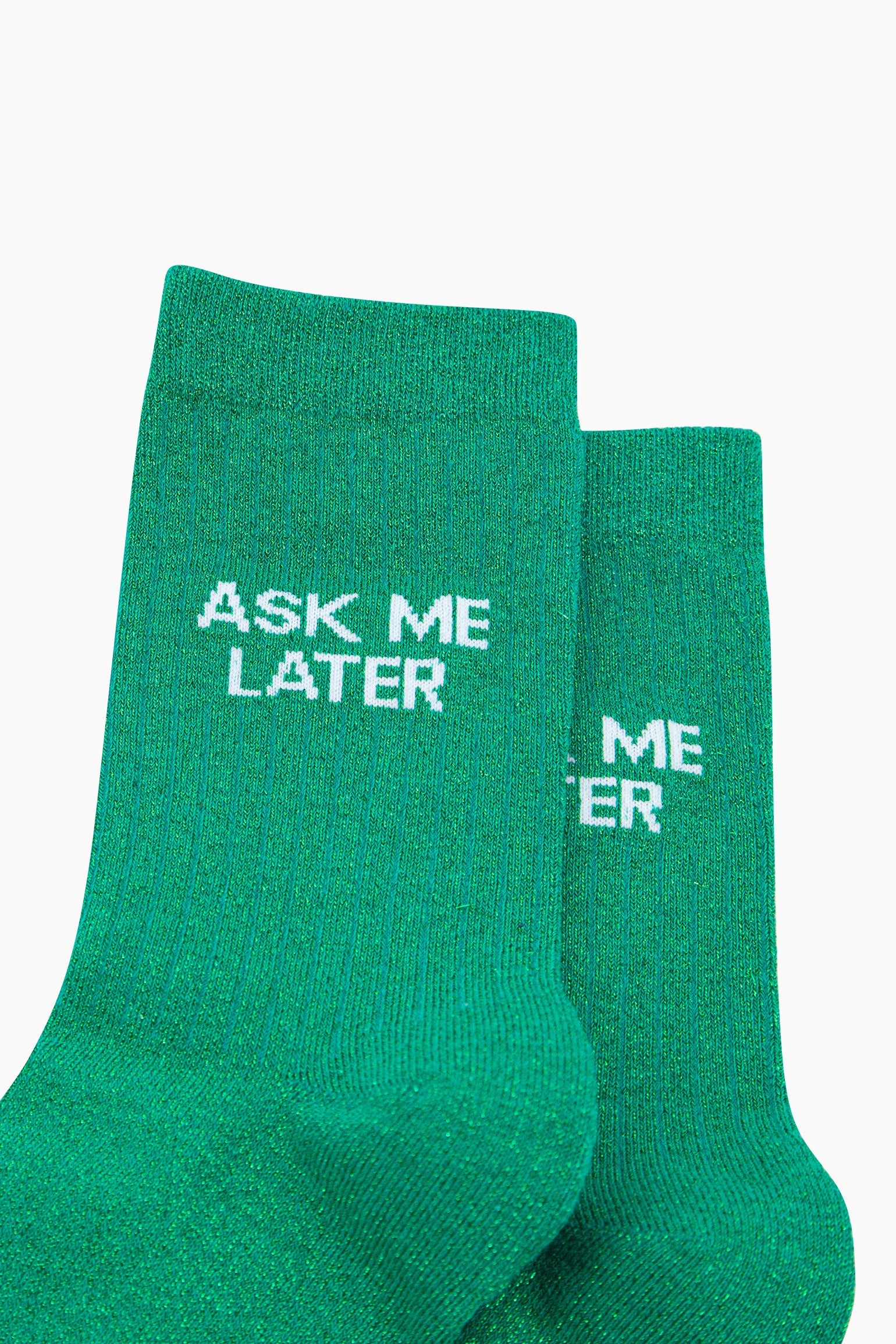 Green Ask Me Later Combed Cotton Glitter Socks, Image 2 of 4