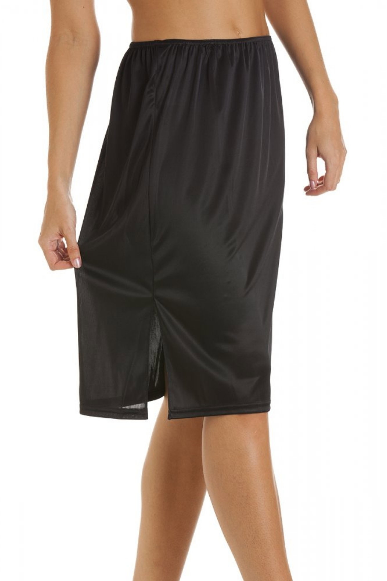 Black Camille Lingerie Black 24'' Cling Resistant Under Skirt Half Slip, Image 2 of 5