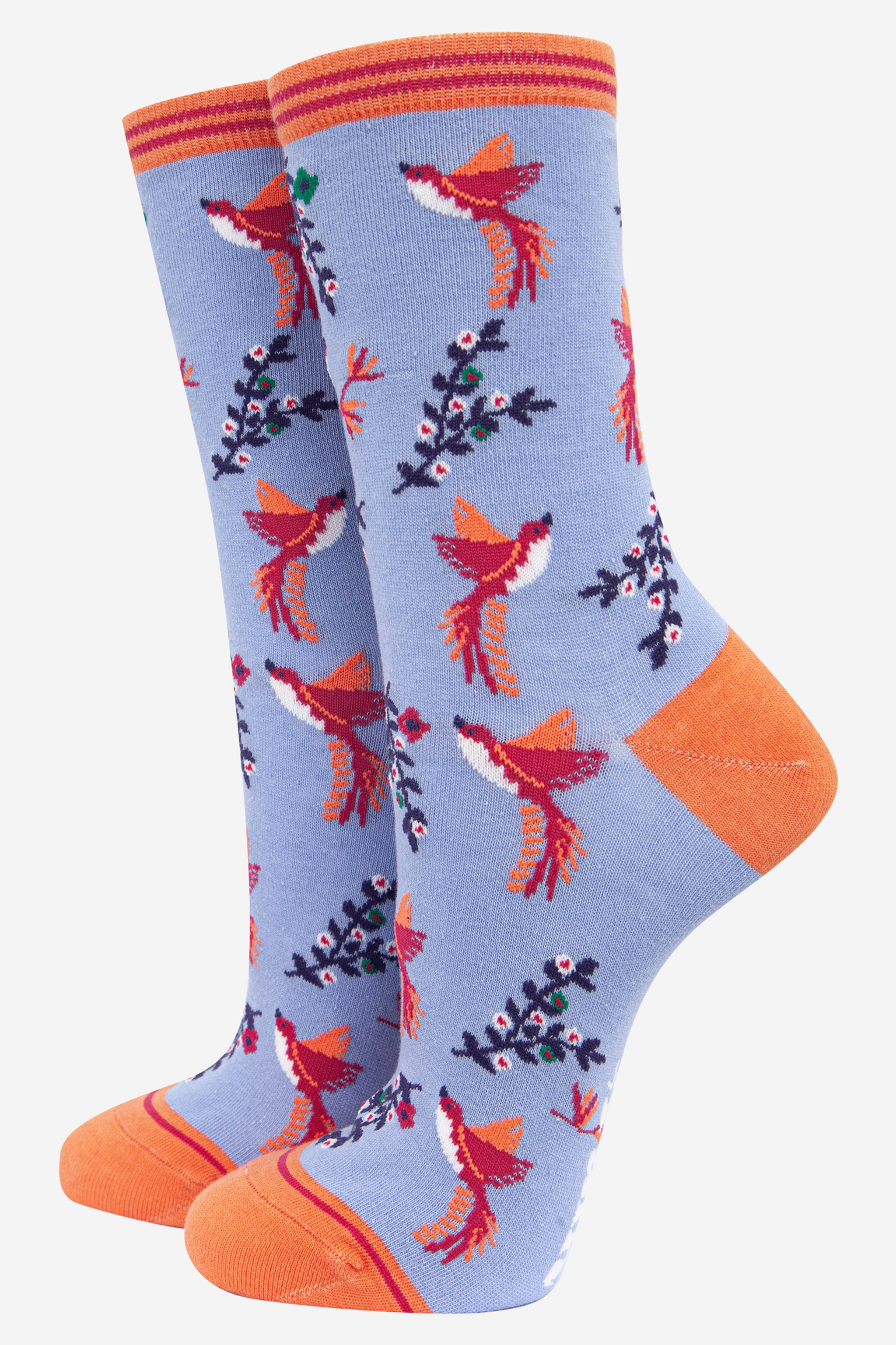 Blue Hummingbird Floral Bamboo Socks