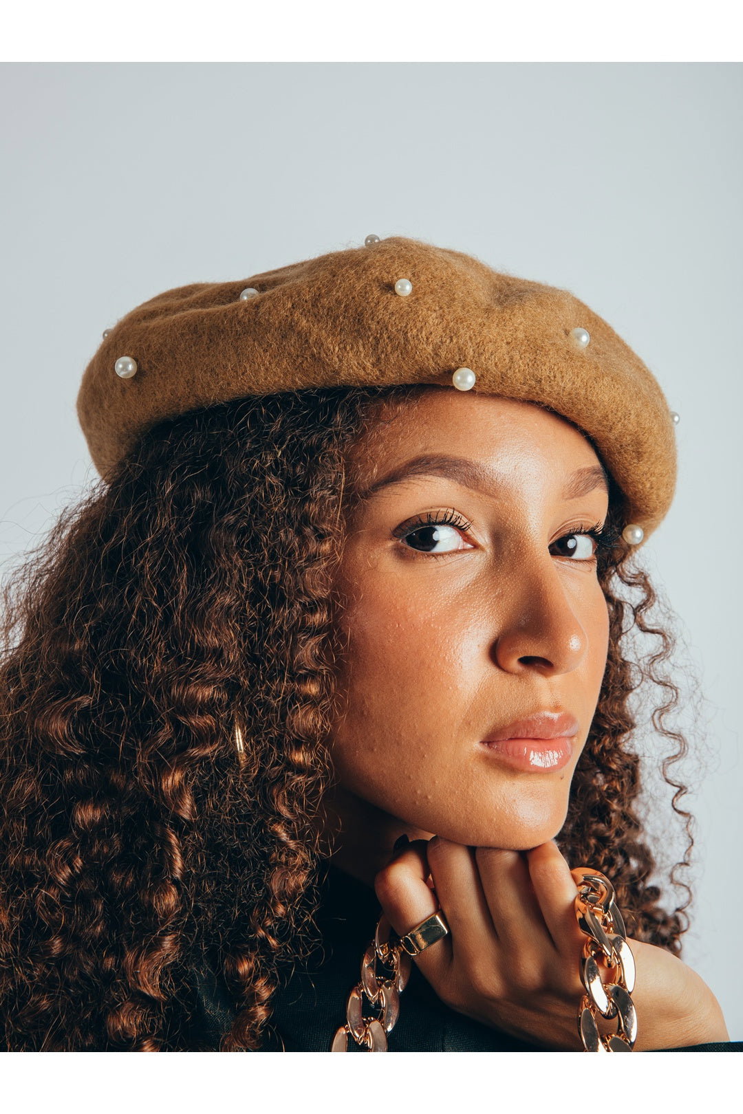 Dark Orange Faux Pearl Felt Beret, Image 5 of 7
