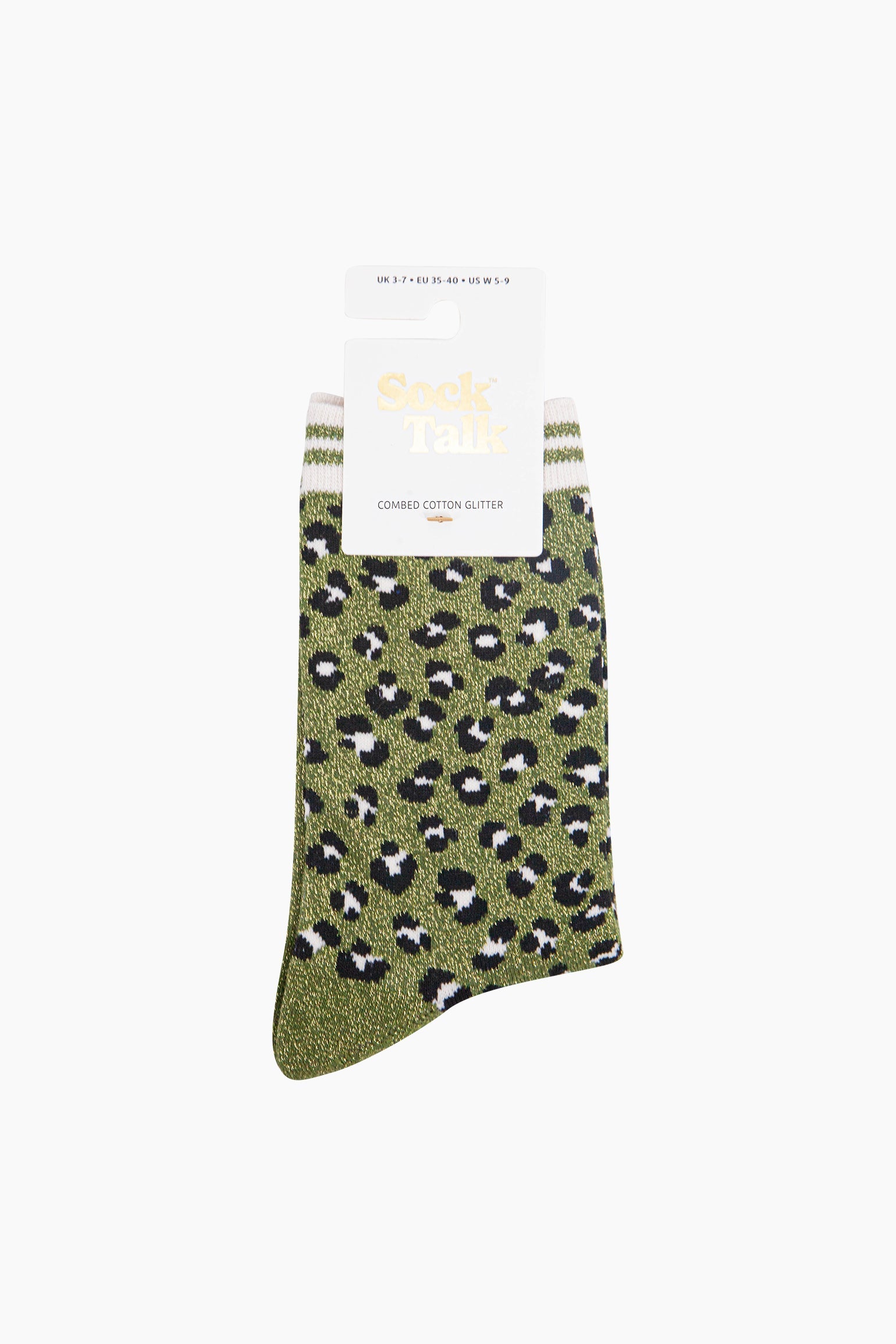 Khaki Leopard Combed Cotton Glitter Socks, Image 4 of 4