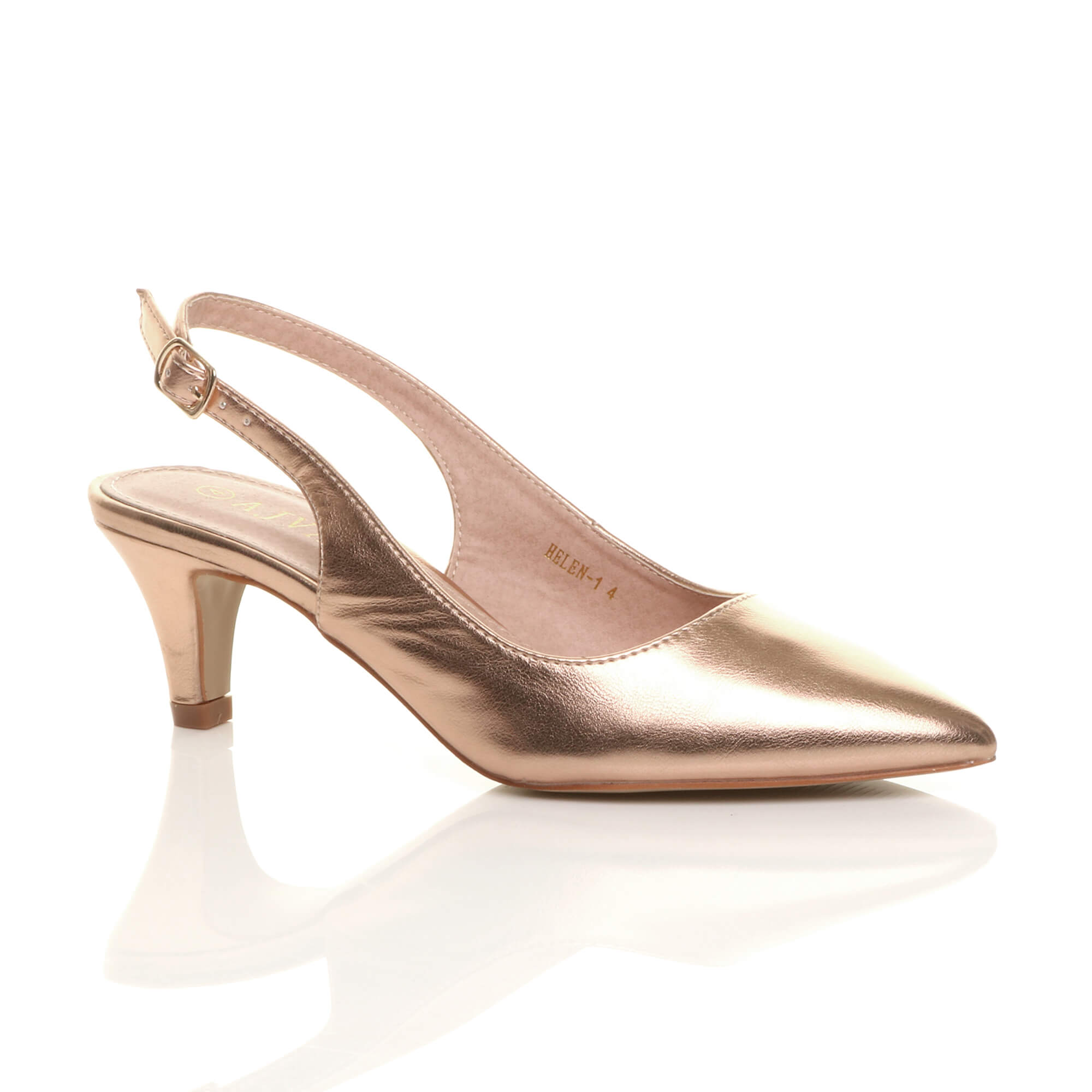 Rose Gold Mid Heel Slingback Pointed Toe Court Shoes, Image 1 of 6