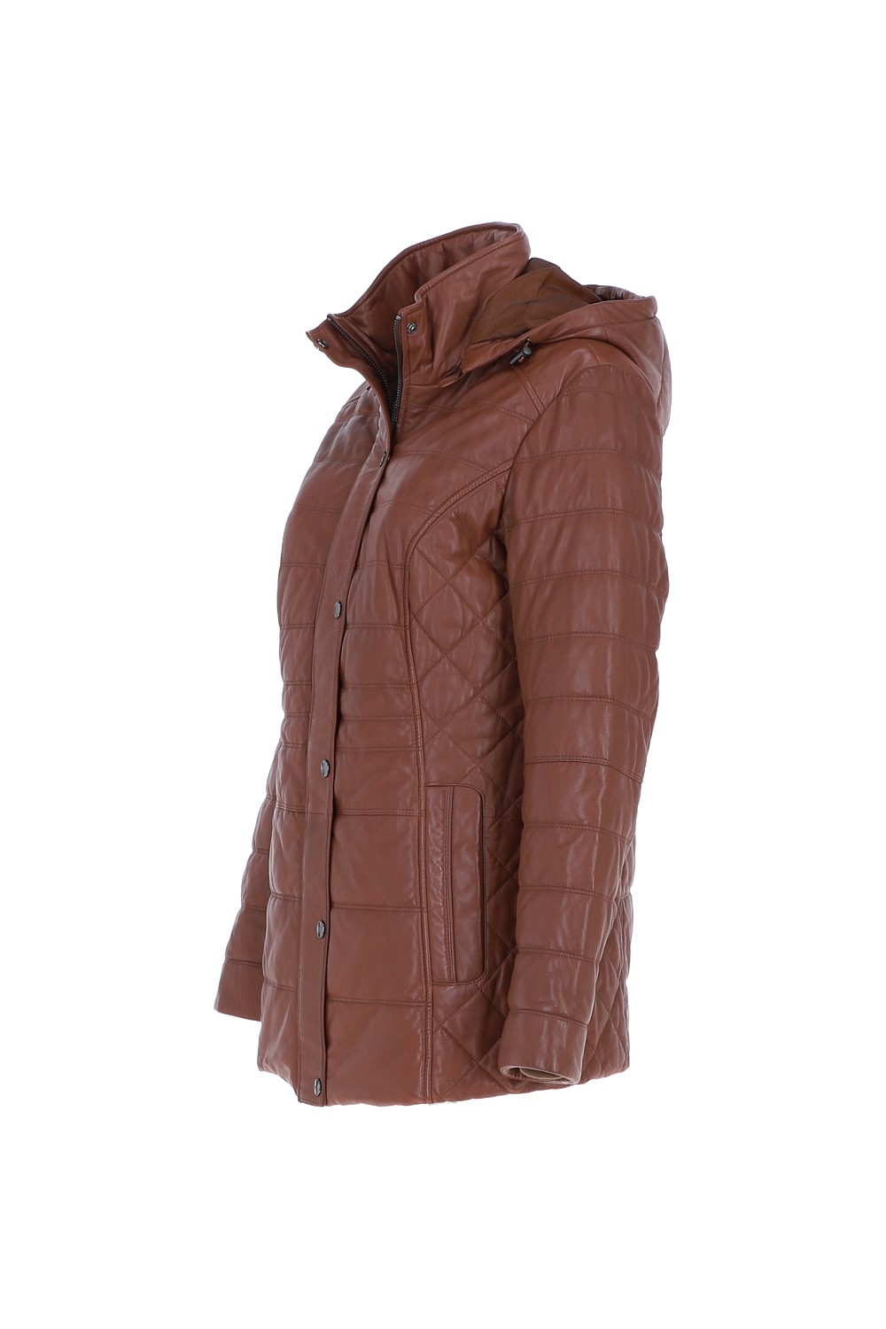 Tan 'Walbusch' Genuine Leather Quilted Hooded Jacket, Image 3 of 5