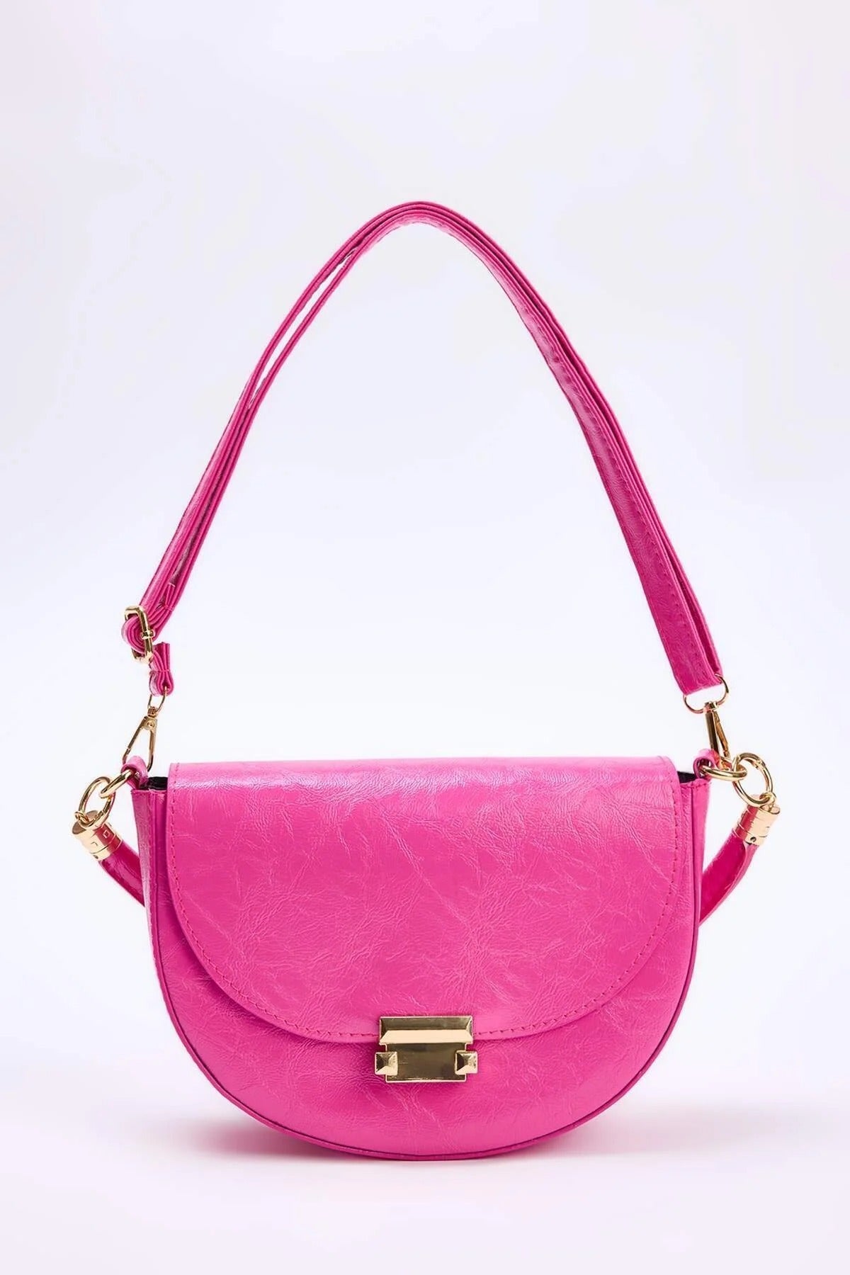 Pink Metal Clasp Saddle Shoulder Bag, Image 1 of 4
