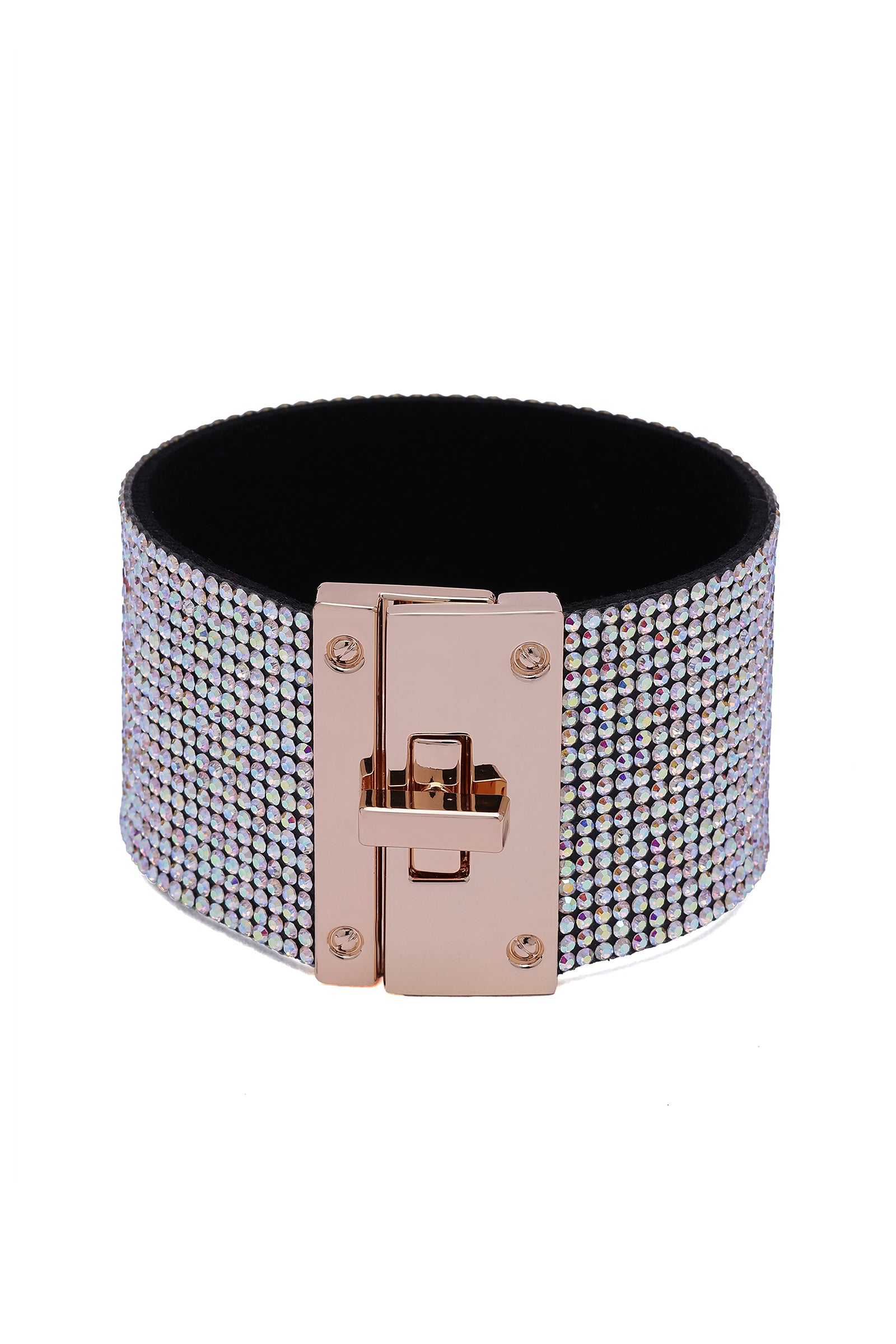 Multi Luxury Crystal-Studded Leather Cuff Bracelet, Image 3 of 4