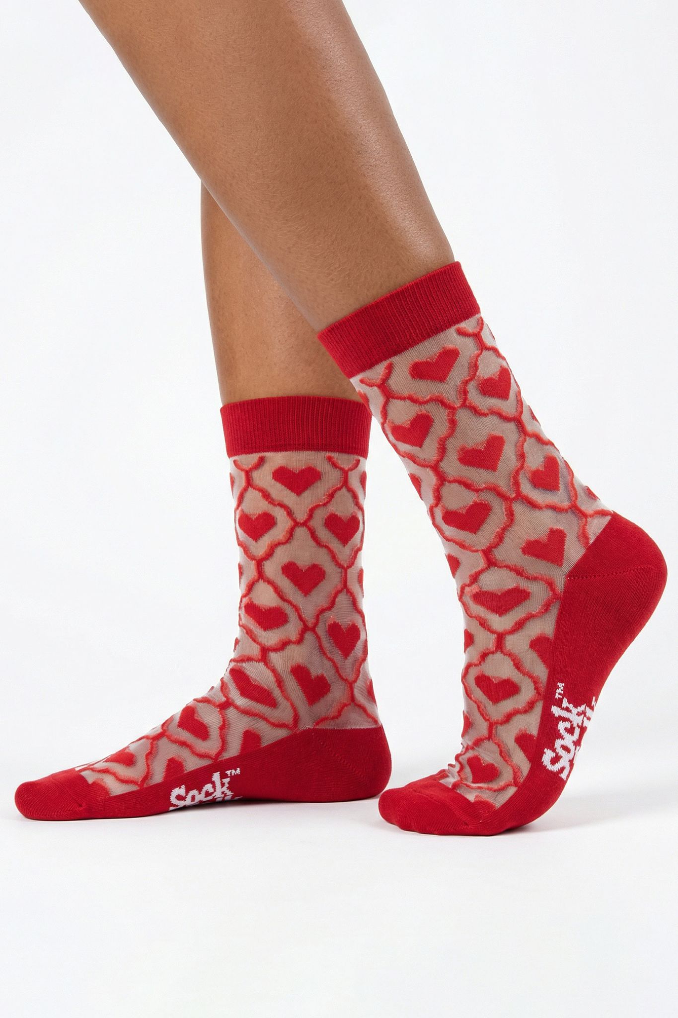 Red Heart Ribbon Combed Cotton Sheer Pop Socks in Red, Image 1 of 4