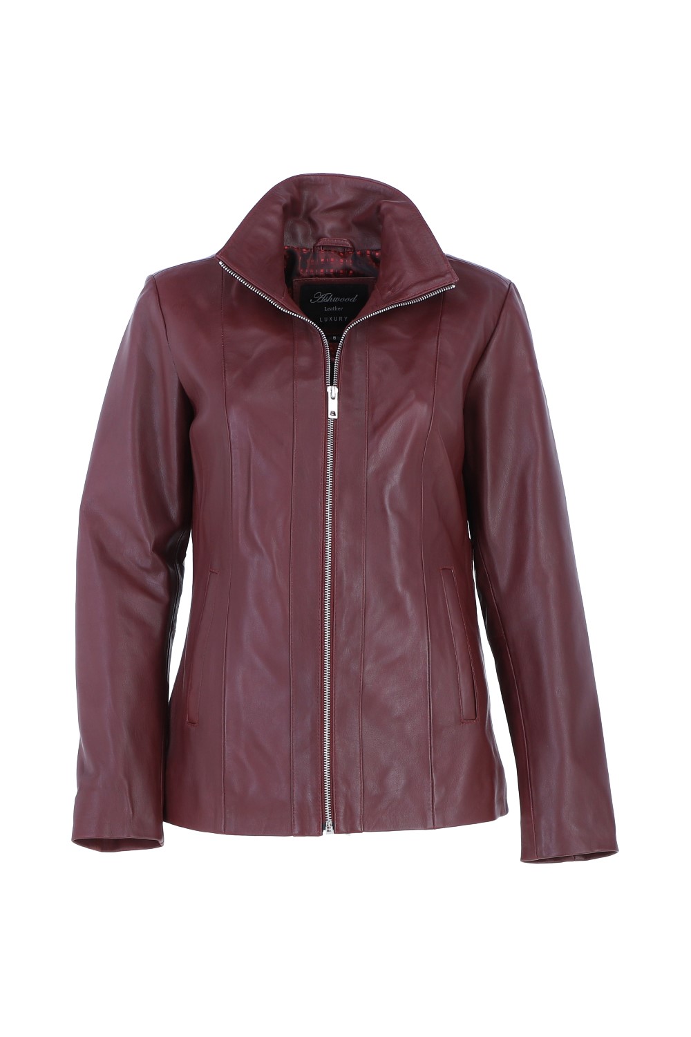 Burgundy Casual Leather Jacket with Classic Collar, Image 2 of 4