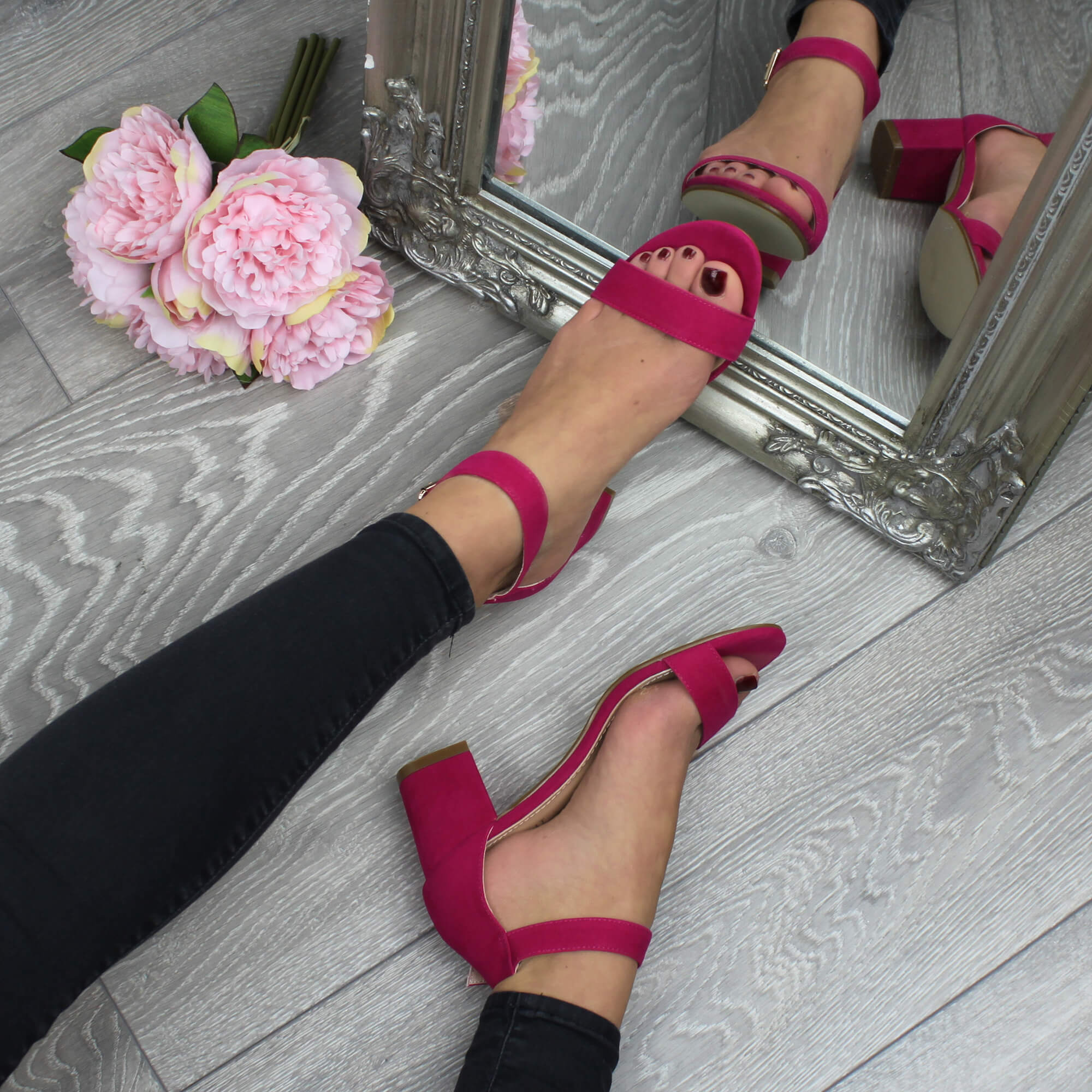 Fuchsia AJVANI Fuchsia Mid Block Heel Ankle Strap Sandals, Image 5 of 6