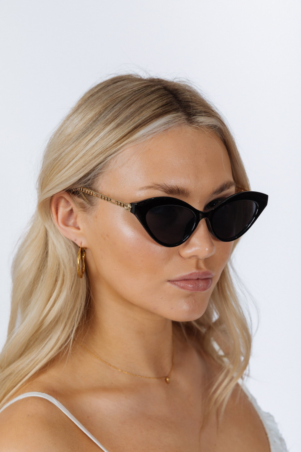 Black Cat-Eye Sunglasses in Black, Image 1 of 6