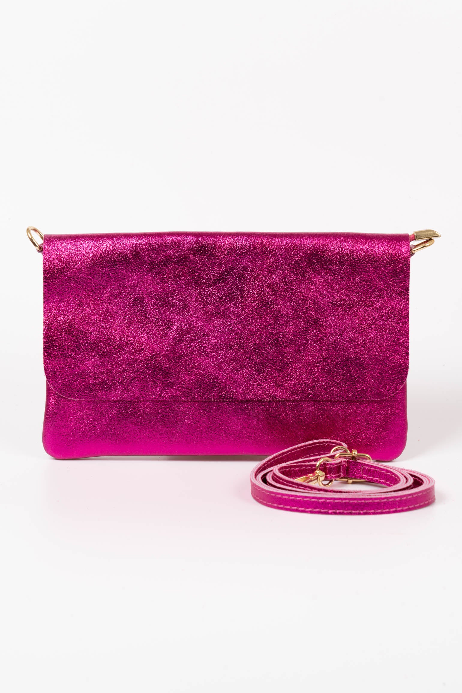 Pink Sarta Pink Metallic Italian Leather Clutch Bag, Image 3 of 3