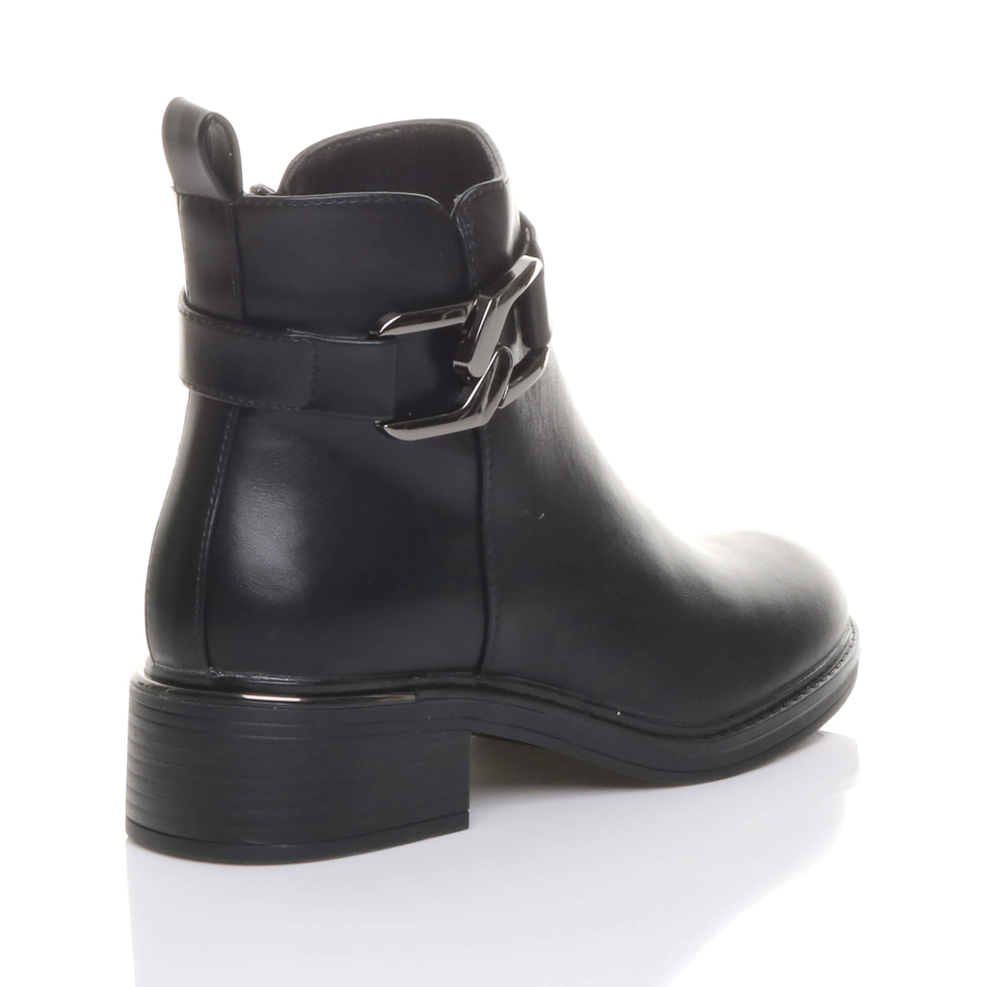 Black AJVANI Black Flat Low Heel Ankle Boots, Image 4 of 6