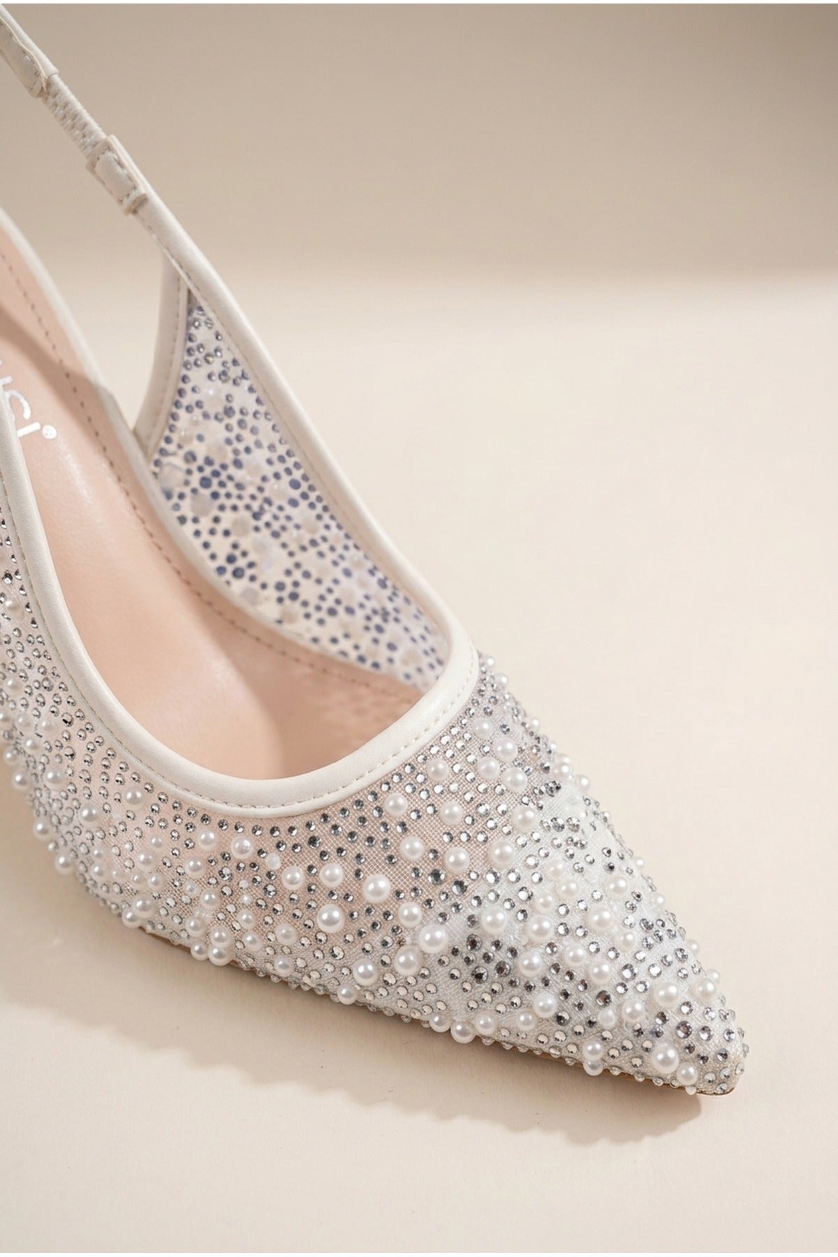White iKrush White Cordelia Embellished Mesh Pointed Toe Heels, Image 6 of 8