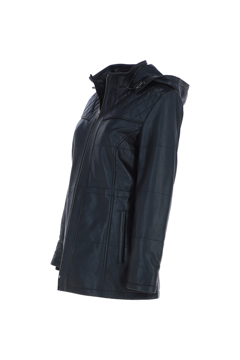 Black Ashwood Leather Black Real Leather Hooded Duffle Jacket, Image 3 of 6