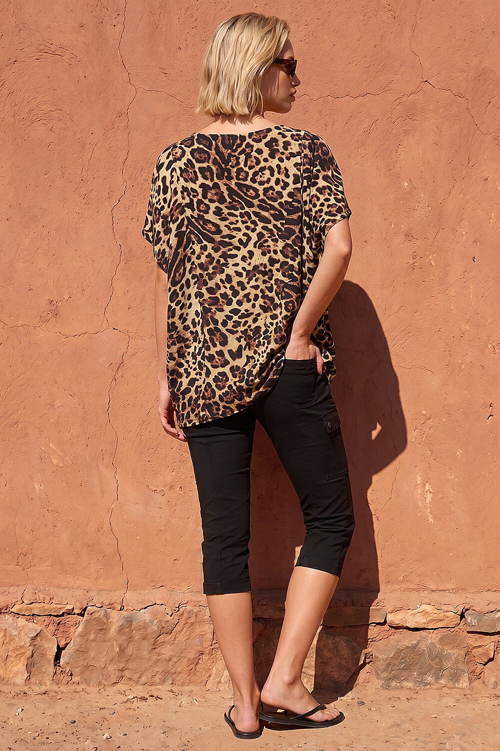 Natural Animal Print V-Neck Top, Image 4 of 4
