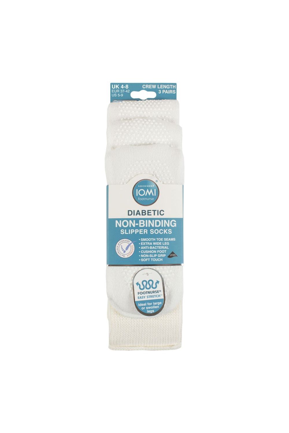 White 3 Pack Diabetic Slipper Socks with Grips, Image 2 of 3