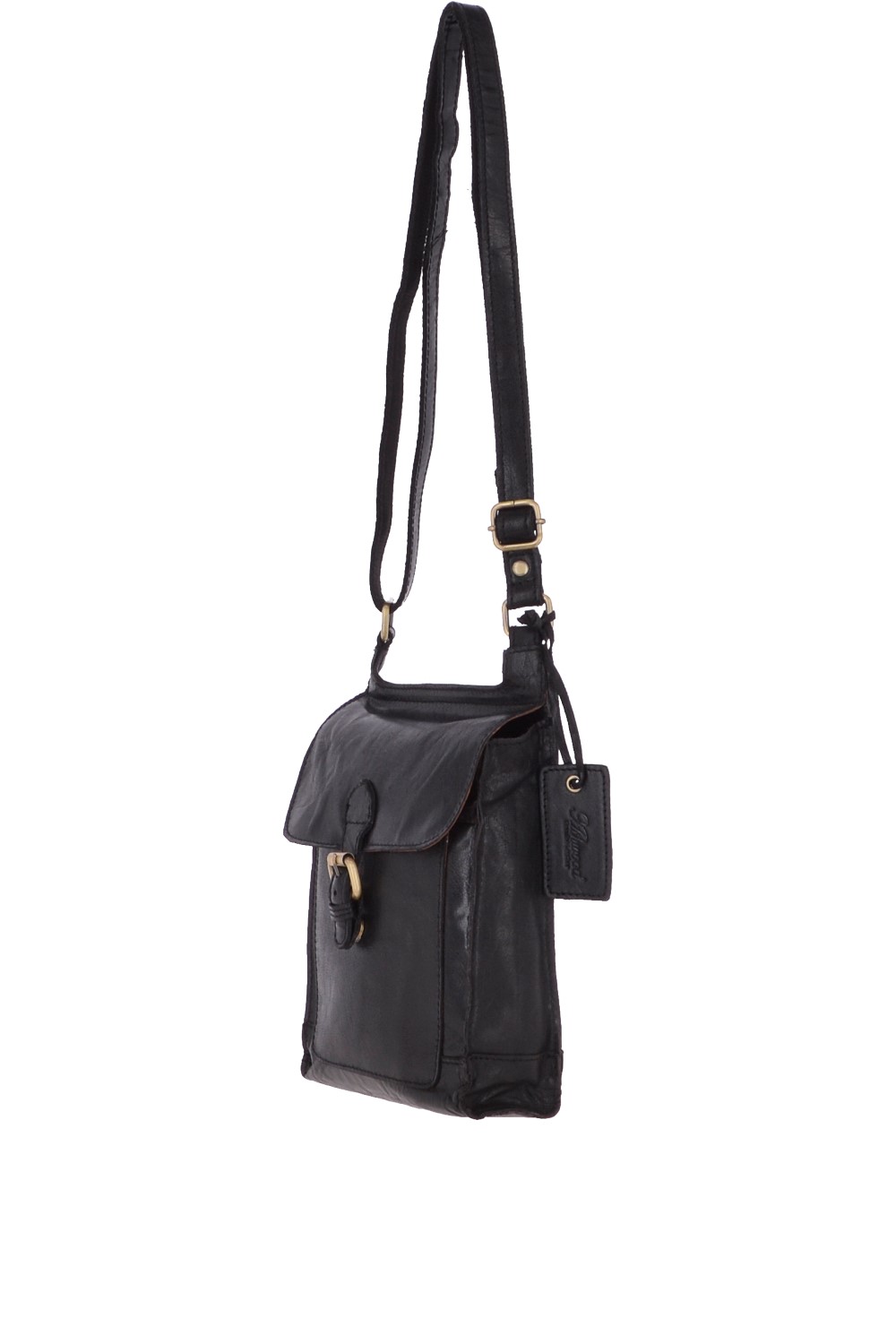 Black Vintage Small Leather Travel Shoulder Bag, Image 3 of 4