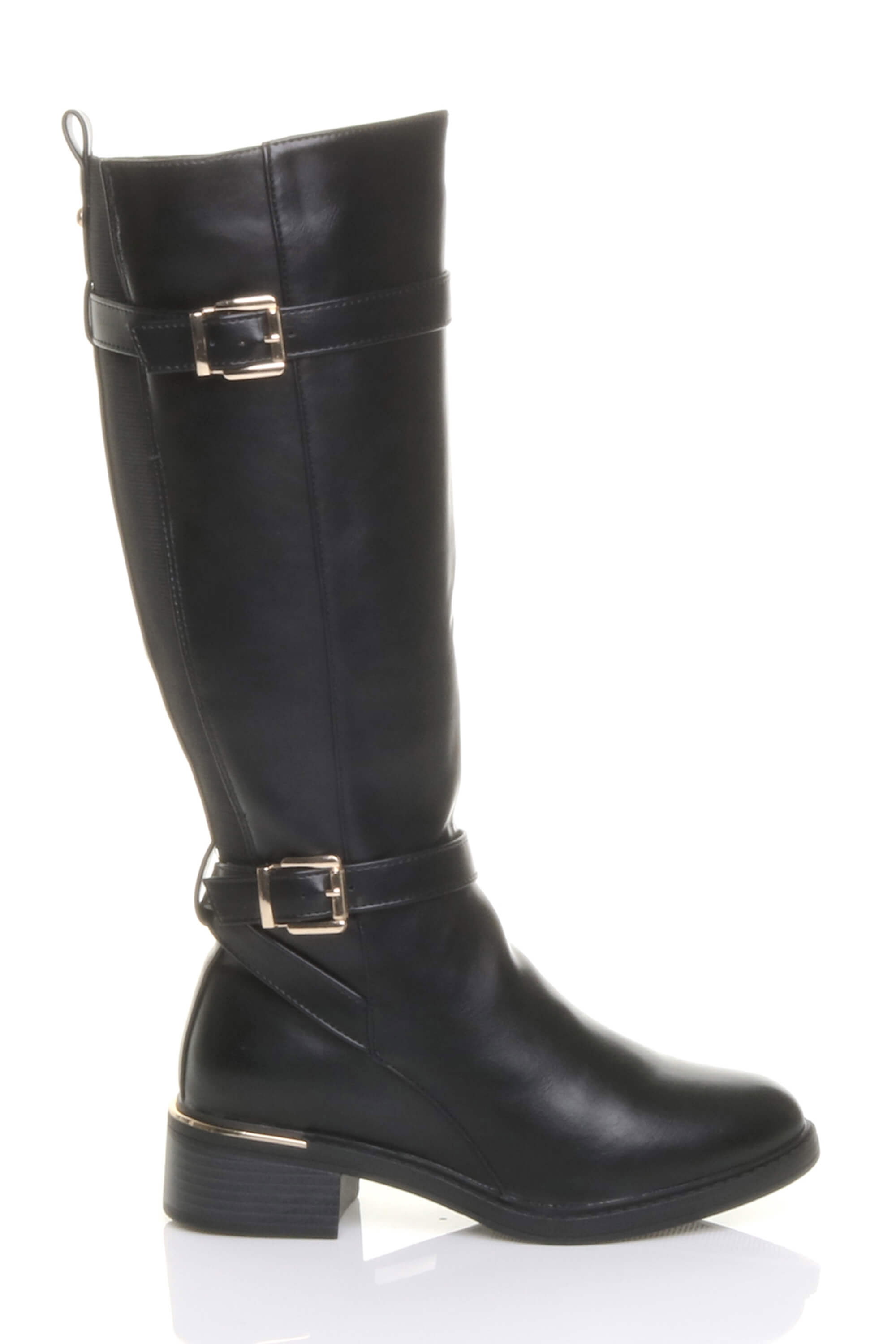 Black AJVANI Black Stretchy Elastic Zip Calf Biker Knee Boots, Image 1 of 5
