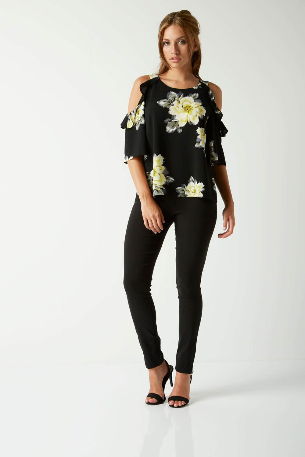 black and gold cold shoulder top