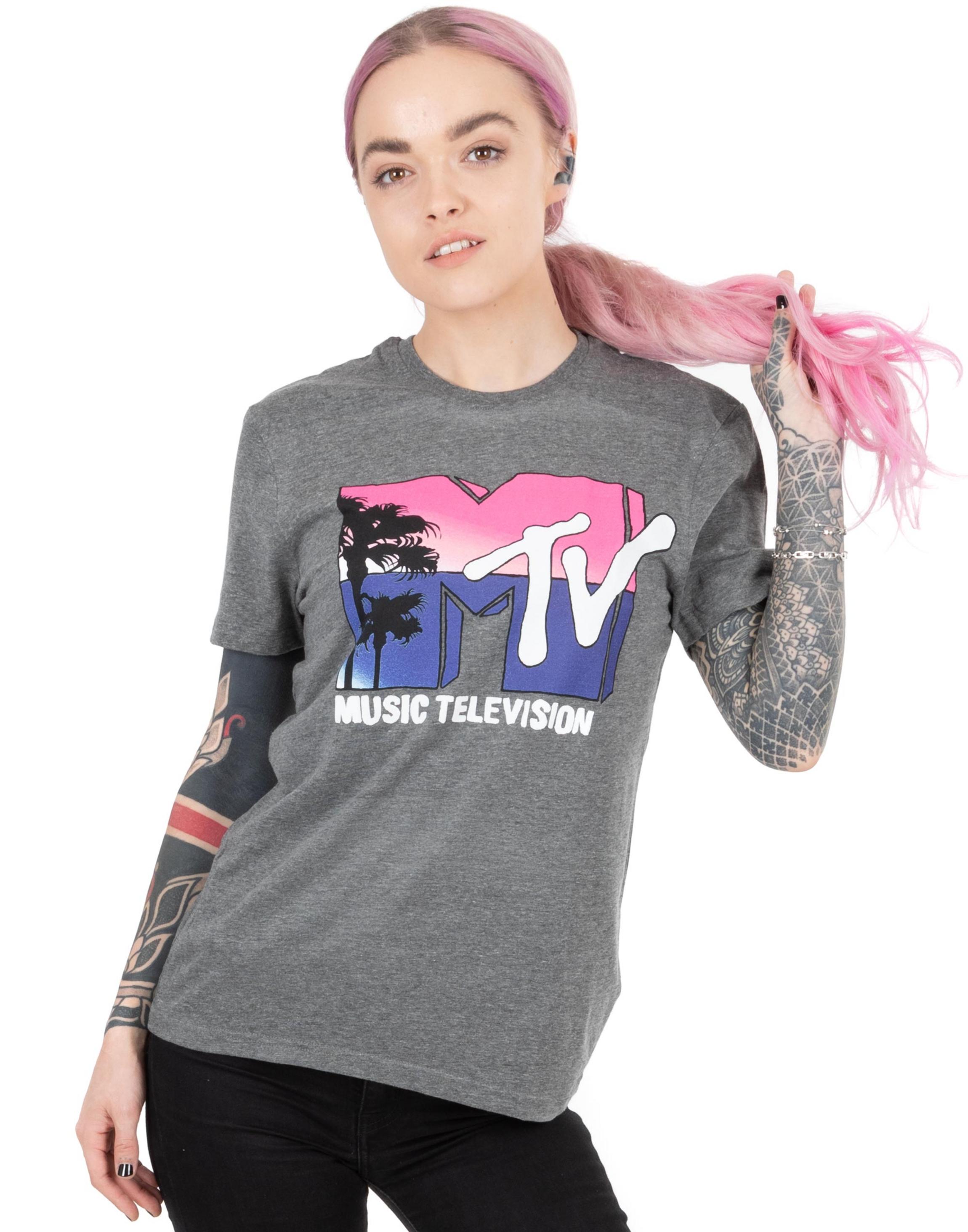 Grey MTV Logo Palm Tree Womens T-shirt, Image 1 of 4
