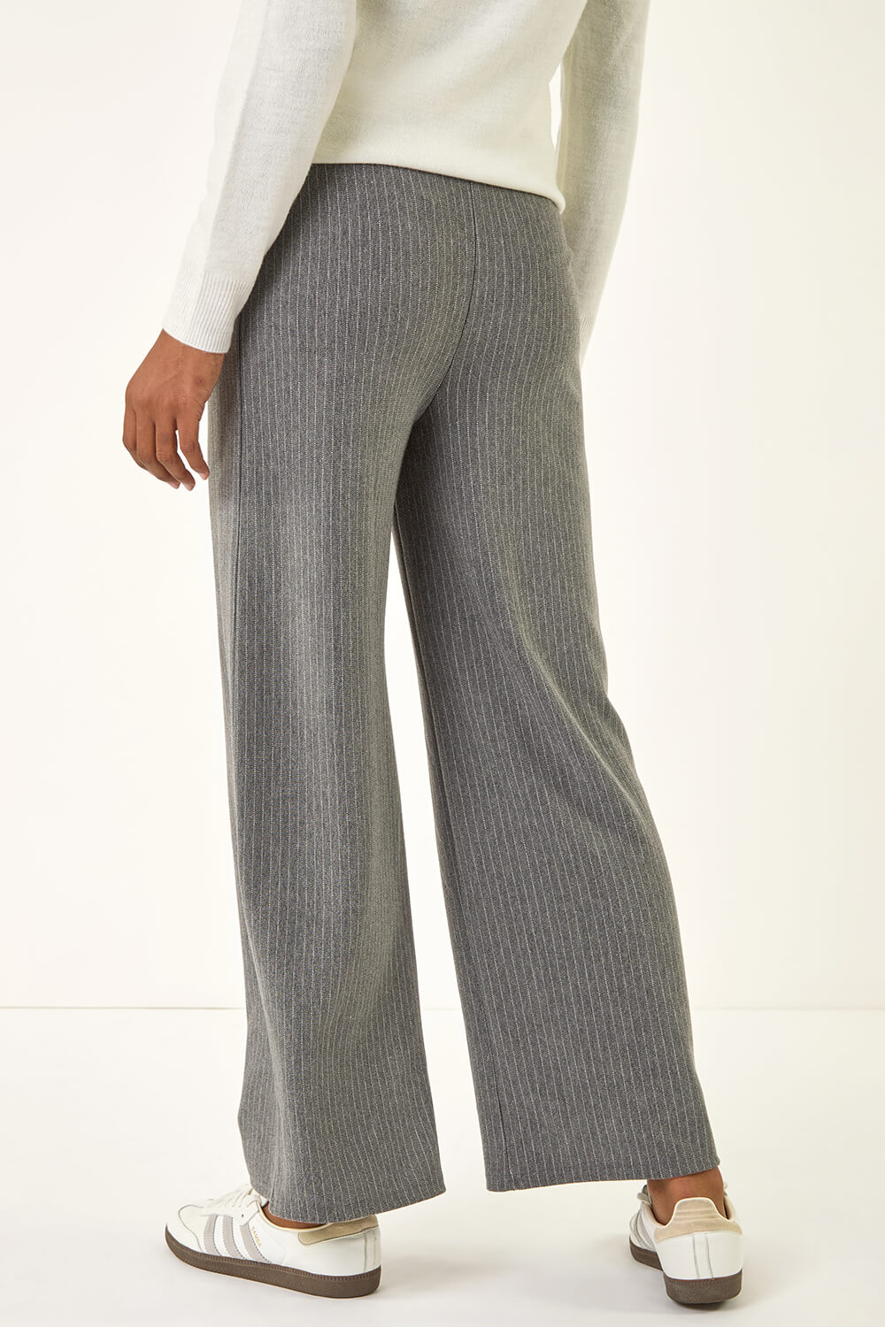 Charcoal Pinstripe Jersey Stretch Trousers, Image 4 of 5