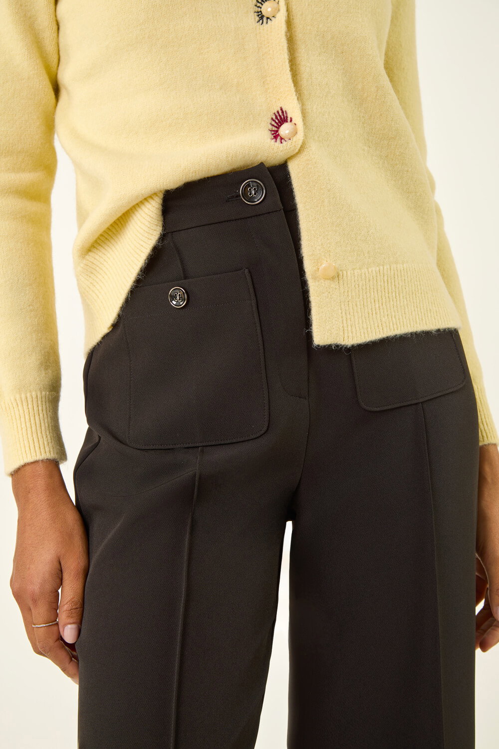 Black Pocket Button Smart Trousers, Image 6 of 5